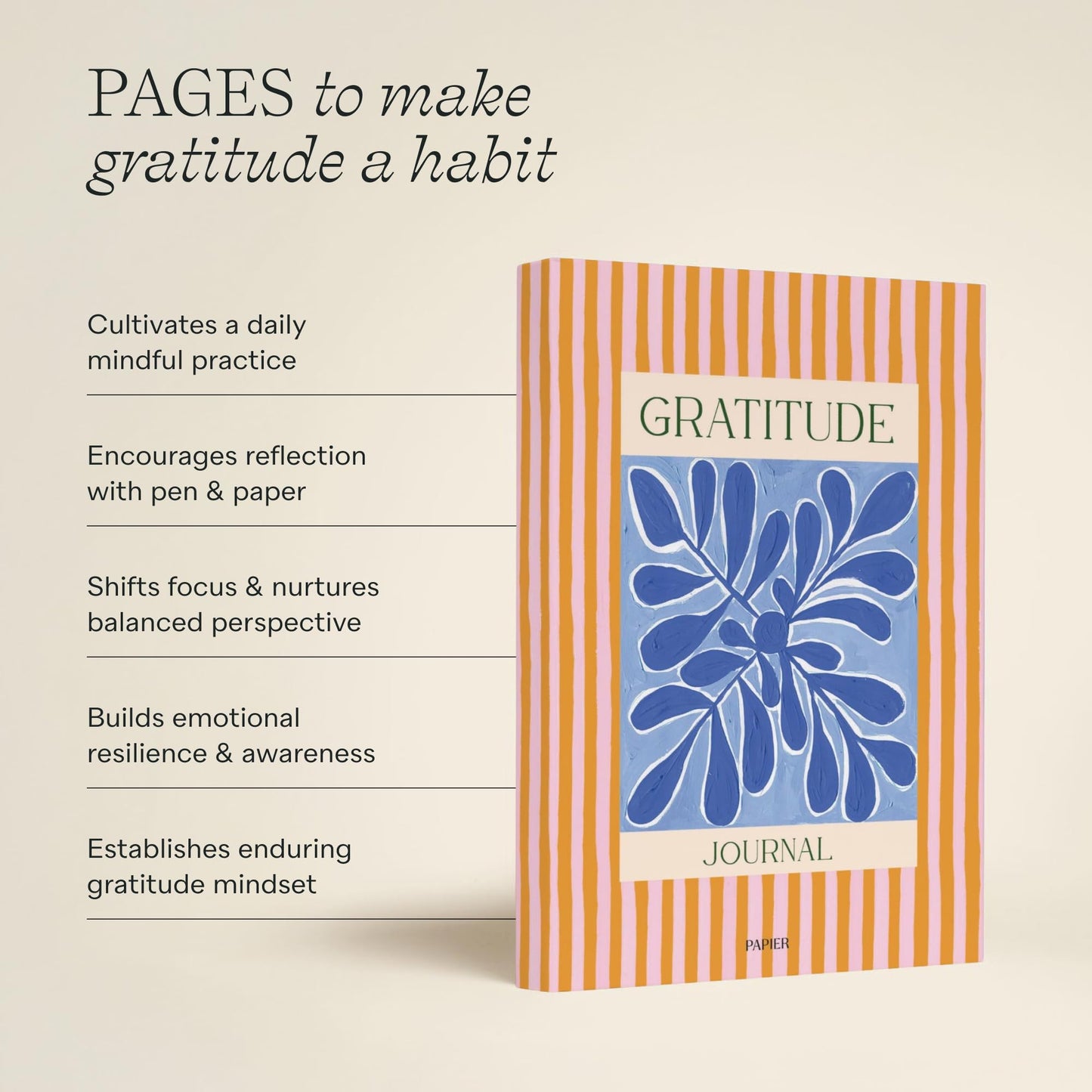 Papier Stay Grounded Gratitude Journal - Colorful Hardback | Daily Prompts, Activities & Monthly CheckIns | Undated Diary | For Affirmation, Reflection, Mindfulness & Meditation | Self Care Gift
