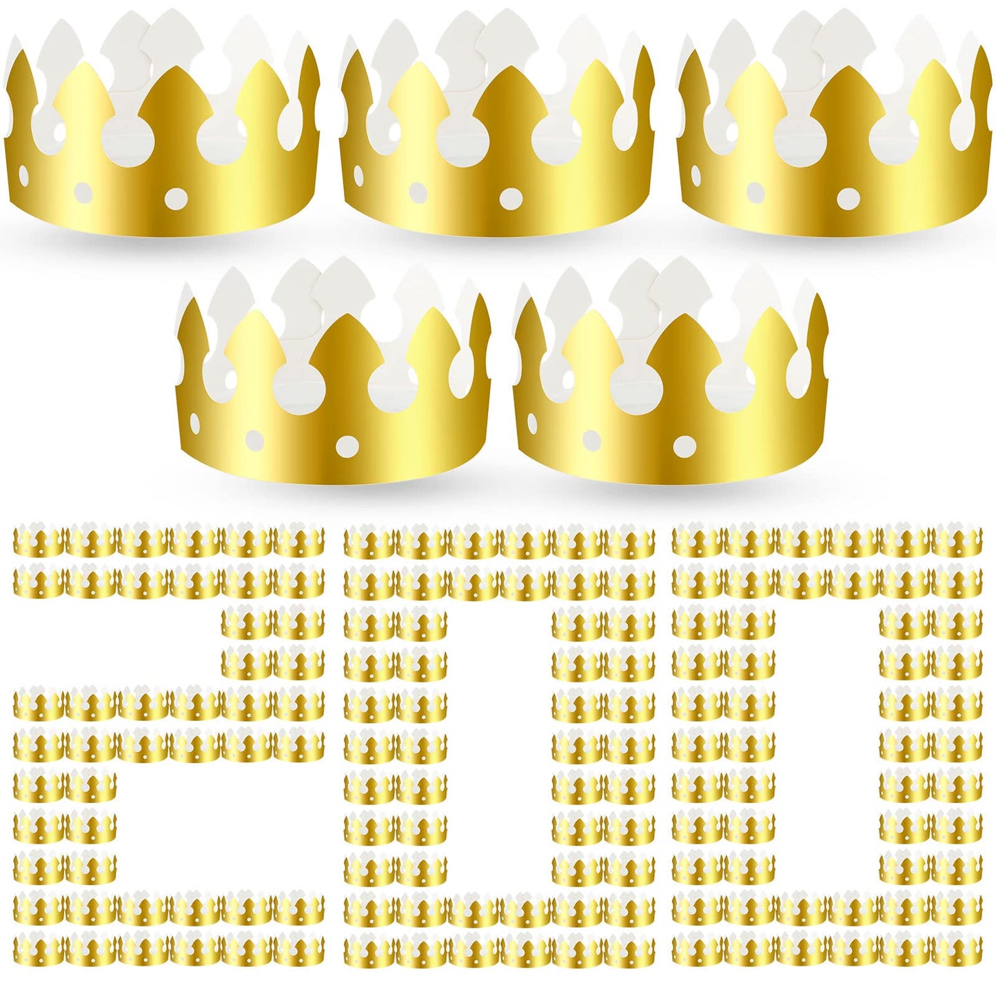 Crtiin 200 Pcs Golden Paper Crowns Bulk King Gold Party Crown Princess Hats for Birthday Celebration Party Supplies(Classic Style)