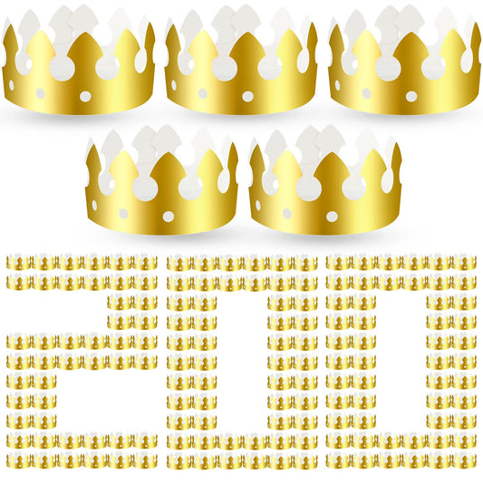 Crtiin 200 Pcs Golden Paper Crowns Bulk King Gold Party Crown Princess Hats for Birthday Celebration Party Supplies(Classic Style)