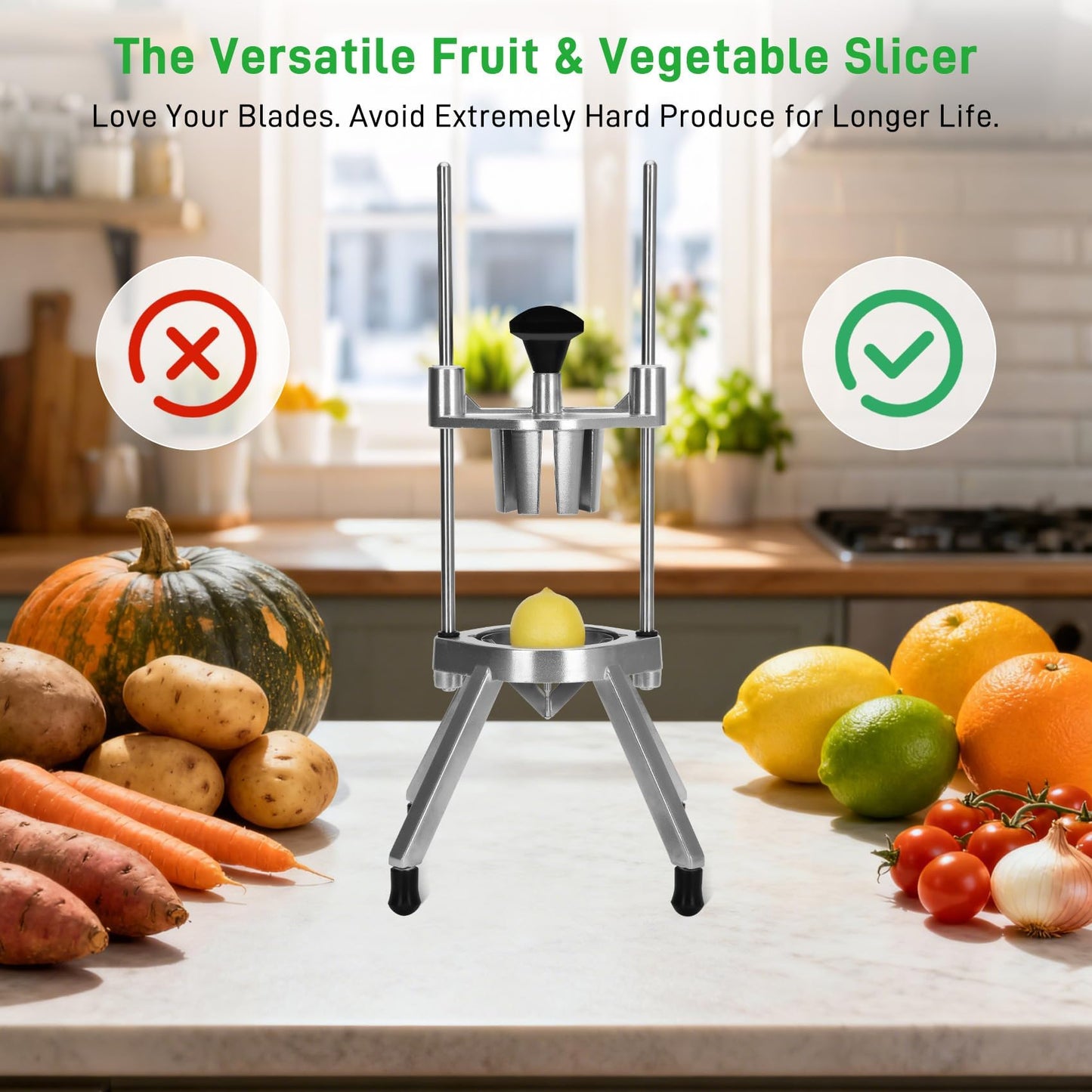 Commercial Lemon Cutter 8-Wedge with Two 420 Stainless Steel Blades,Heavy-Duty Fruit & Vegetable Cutter for Restaurant, Bar, and Home Kitchen