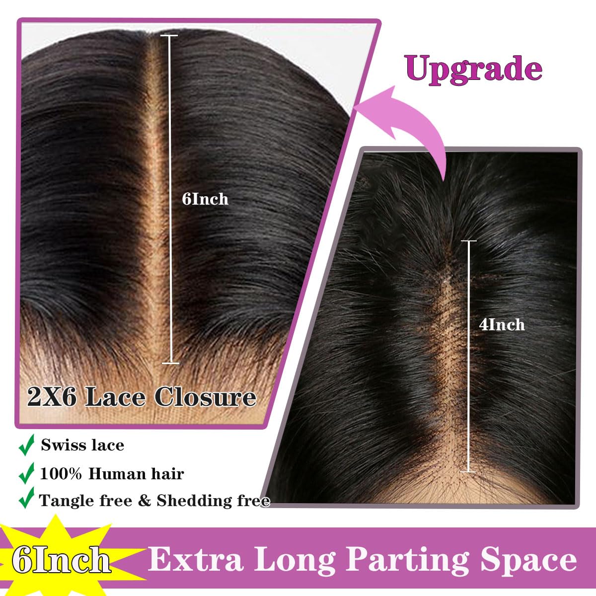 Mnador 2x6 SKINLIKE Real HD Lace Closure Deep Parting Straight Human Hair 0.095mm Ultra-thin hd lace Closure Tiny knots Brazilian Virgin Human Hair Closure pre plucked with Natural Hairline, 12inch