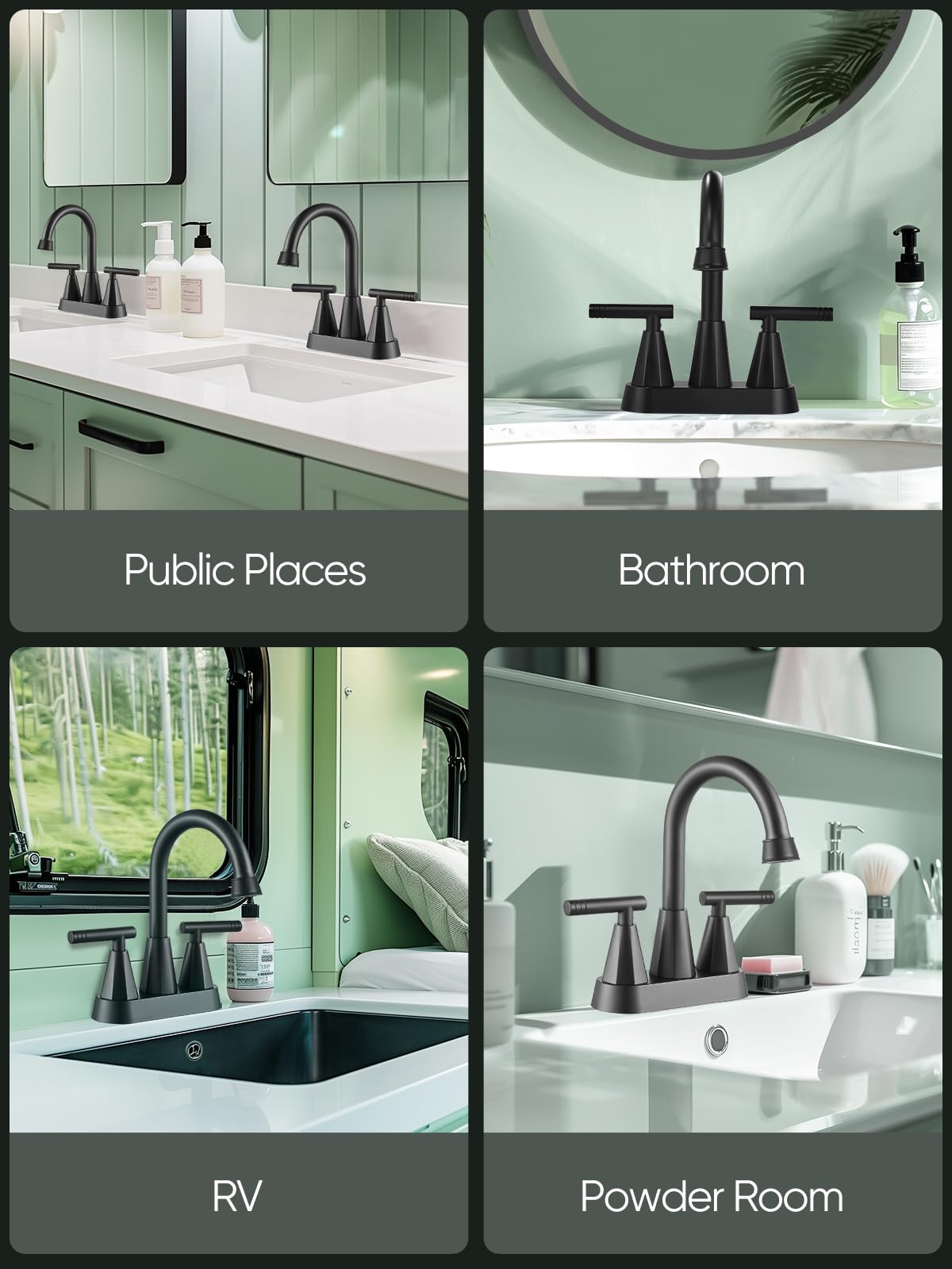 Cobbe Bathroom Faucets for Sink 3 Hole, 4 Inch with Pop Up Drain and 2 Supply Hoses, 2 Handle Centerset Bathroom Faucet for Sink Vanity, Midnight Black Matte, 2 Pack