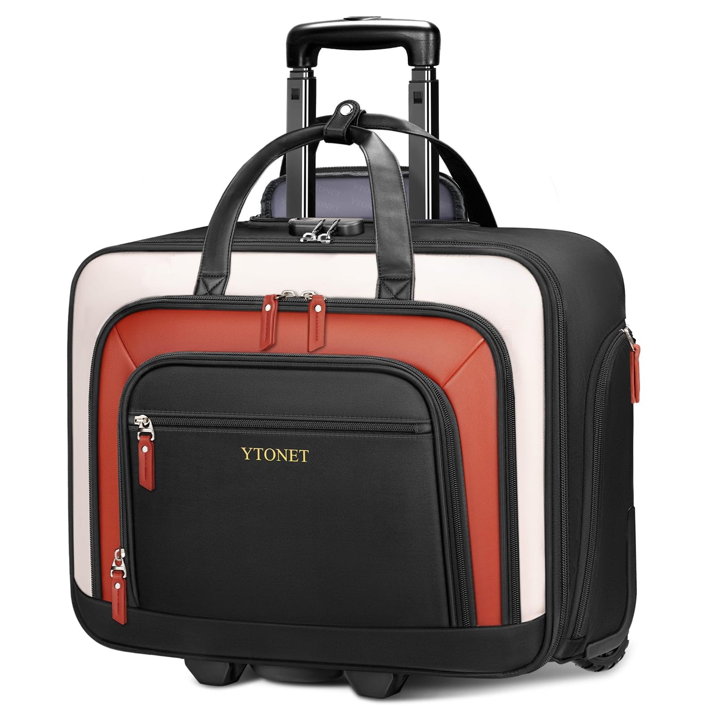Ytonet Rolling Laptop Bag, Rolling Briefcase for Women with Lock, 17.3 Inch Laptop Bag with Wheels, Roller Bag with Insulated & Dry-wet Separation Pocket, Teacher Bag for Work Travel Business College