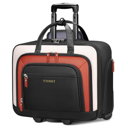 Ytonet Rolling Laptop Bag, Rolling Briefcase for Women with Lock, 17.3 Inch Laptop Bag with Wheels, Roller Bag with Insulated & Dry-wet Separation Pocket, Teacher Bag for Work Travel Business College