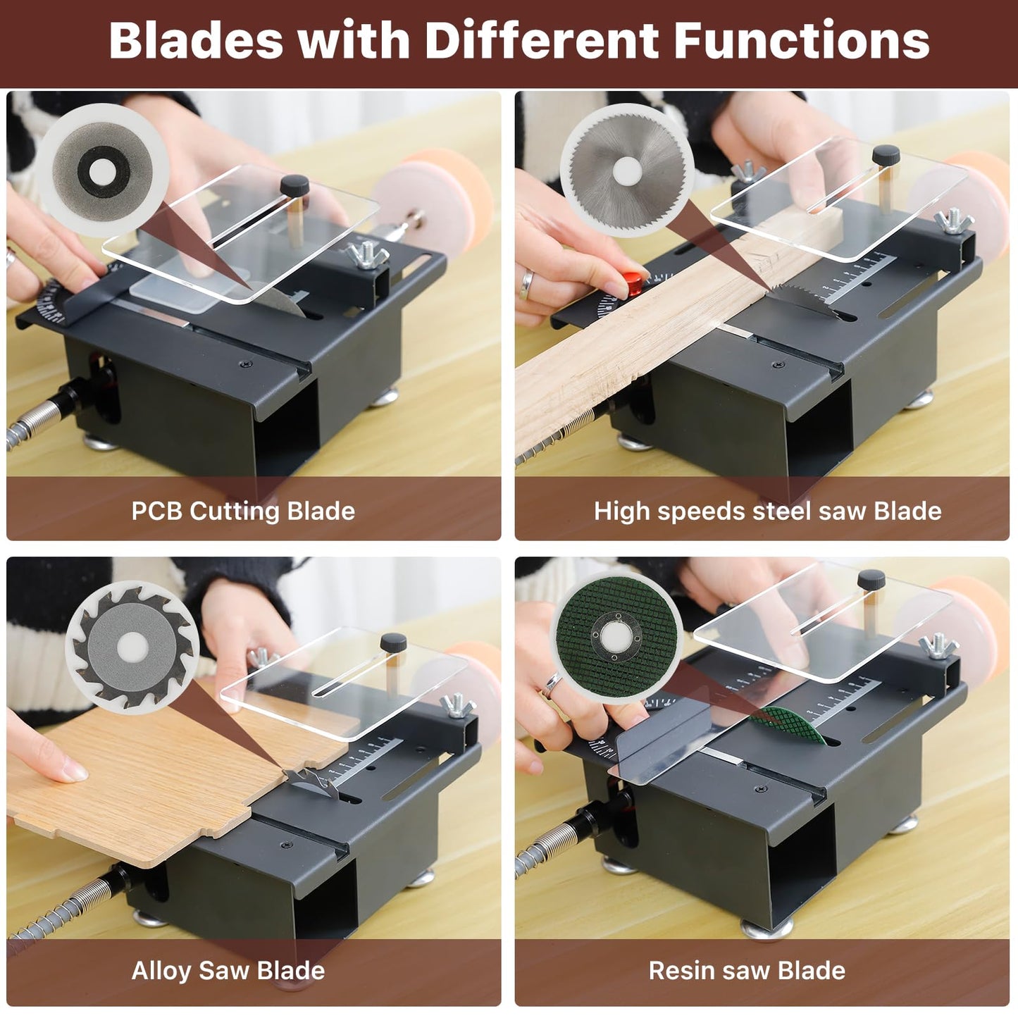 YSJWAER Mini Small Multi-Functional Table-Saw - Portable Crafts Table Saw Speed Angle Cutting Depth Adjustable Cutting Sanding Engraving for Wood Acrylic PCB Plastic
