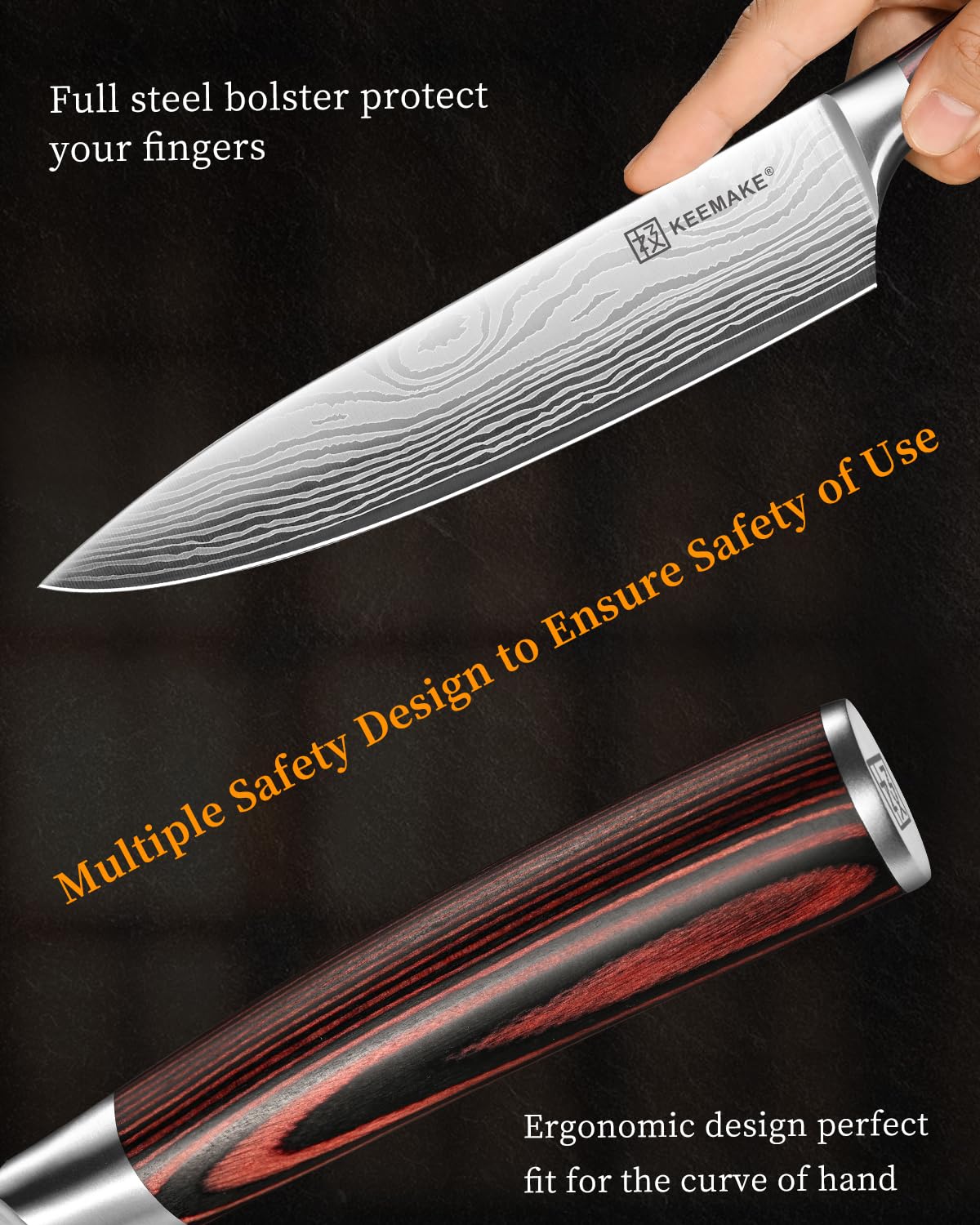 KEEMAKE 3 Pieces Knife Set, High Carbon Stainless Steel Chef Knives Sets with Ergonomic Pakkawood Handle, Professional Ultra Sharp Kitchen Knife Sets, Father Day Gifts
