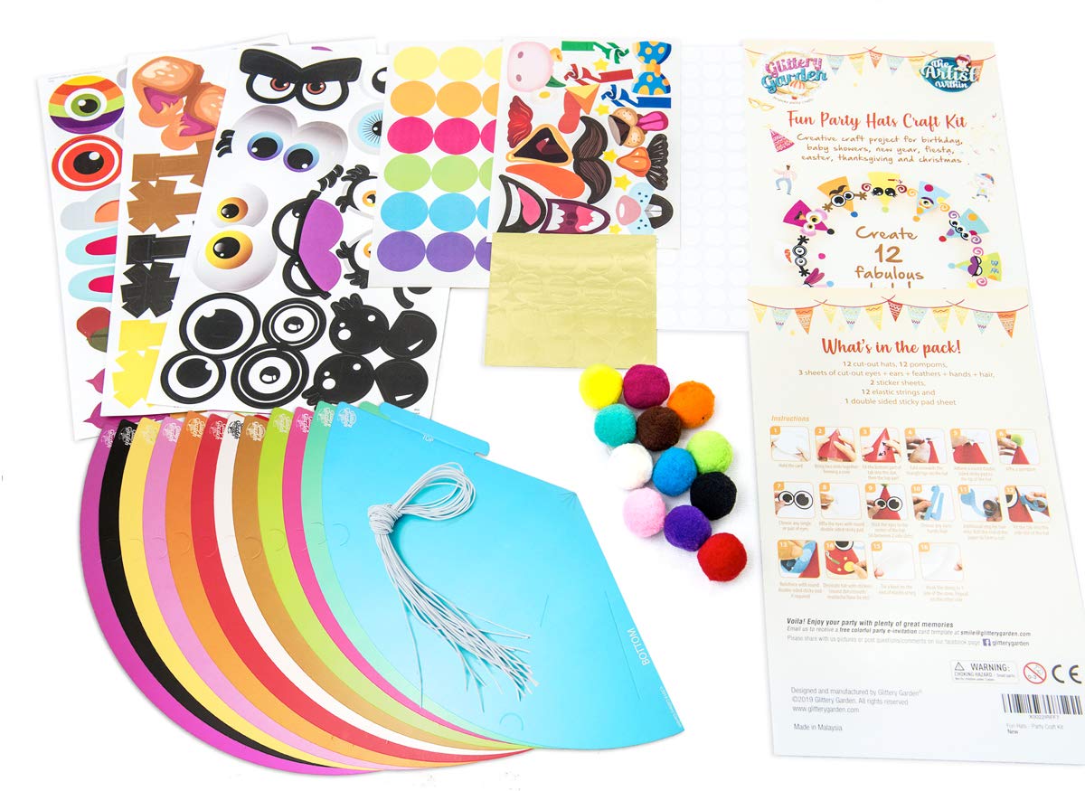 24 Pcs Party Hats Birthday Activity Kit with Stickers. Kids Fun Arts & Crafts, Party Favor, Game Supplies, Christmas Decors