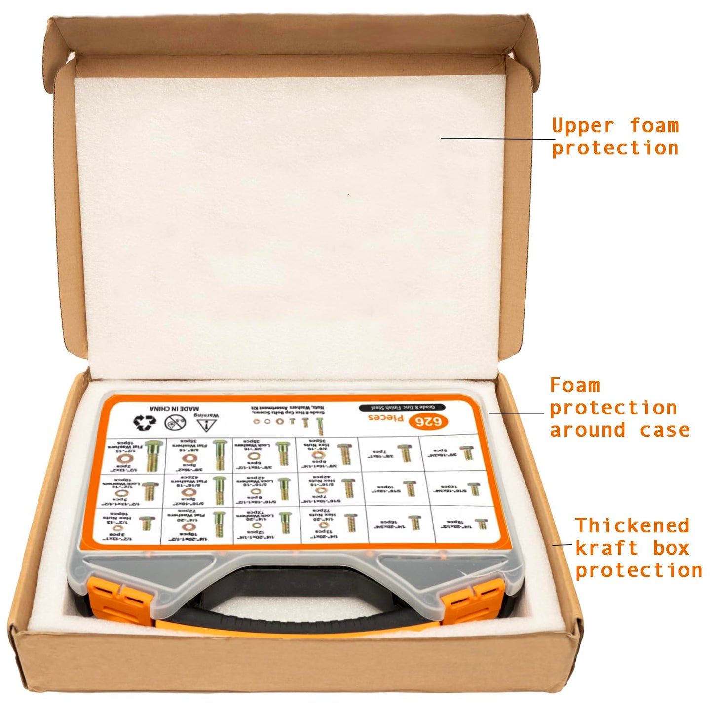 626PCS Grade 8 Nuts and Bolts Kit, Heavy Duty SAE Bolt Assortment Set, Including 1/4-20 5/16-18 3/8-16 1/2-13 SAE Sizes