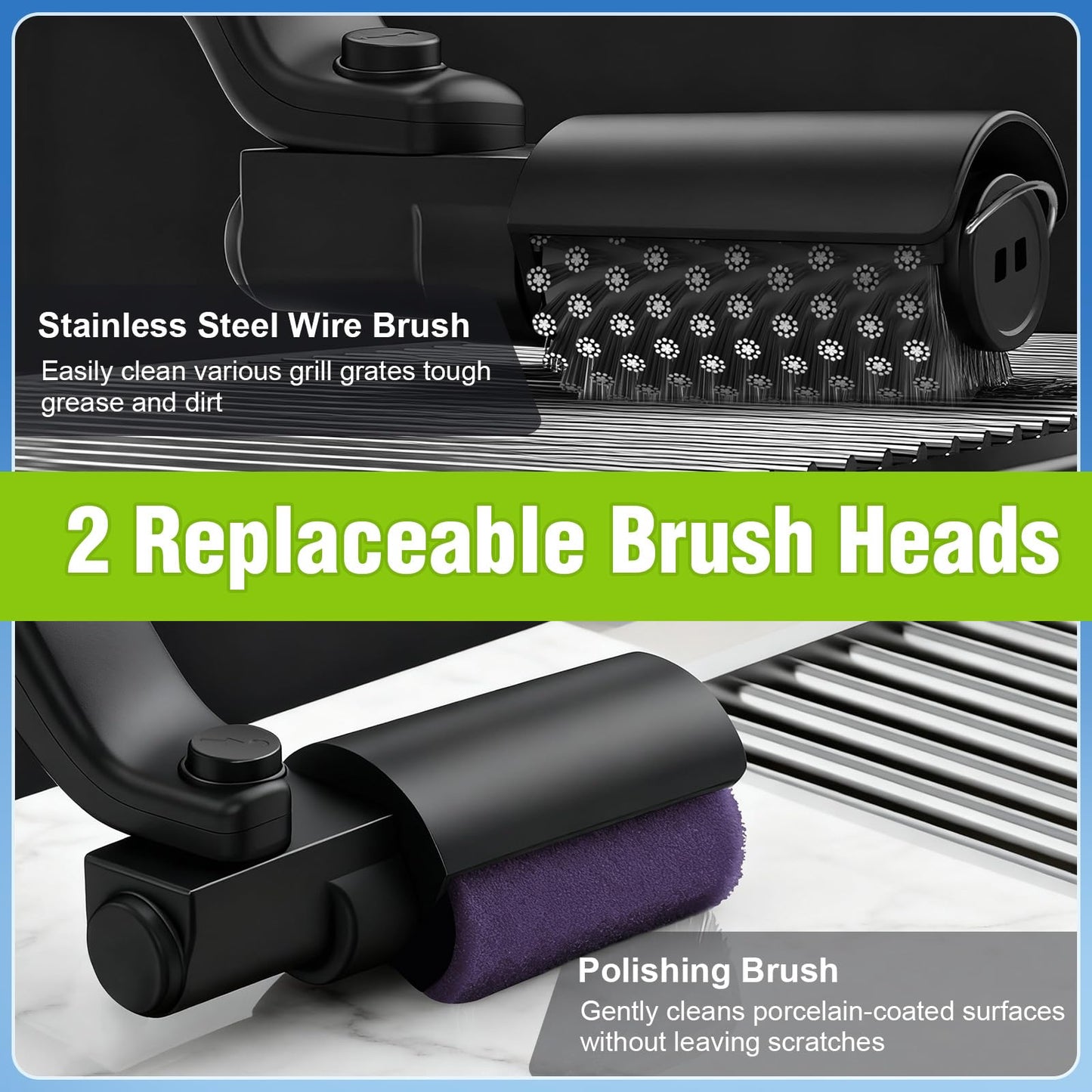 Electric Grill Brush, Cordless Rechargeable BBQ Grill Cleaning Brush, 180° Adjustable Angle, 3-Speed Motor, Stainless Steel Head, Electric Grill Cleaner for Outdoor Grill, Gas BBQ Grates & Griddles