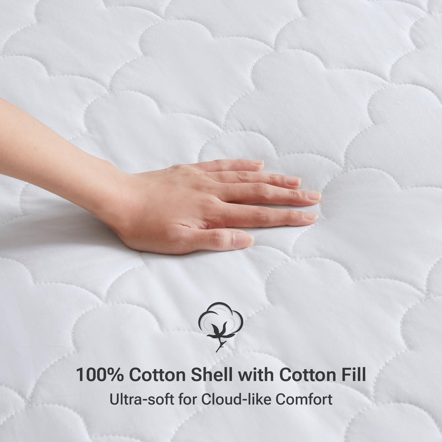 Sleep Philosophy Twin XL Mattress Pad, Cotton Mattress Protector Classic Cloud Quilted Bed Cover, All Natural Breathable Mattress Topper Fitted Pocket Fits Up to 18", Machine Washable, Twin XL White