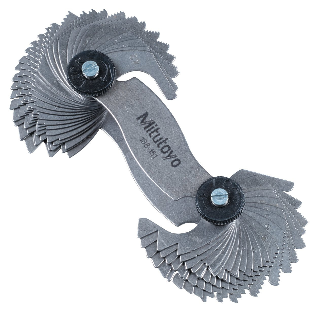 Mitutoyo 188-151, Screw Pitch Gage, 4 - 42 TPI and 0.4 - 7mm, 51 Leaves, Inch/Metric Black