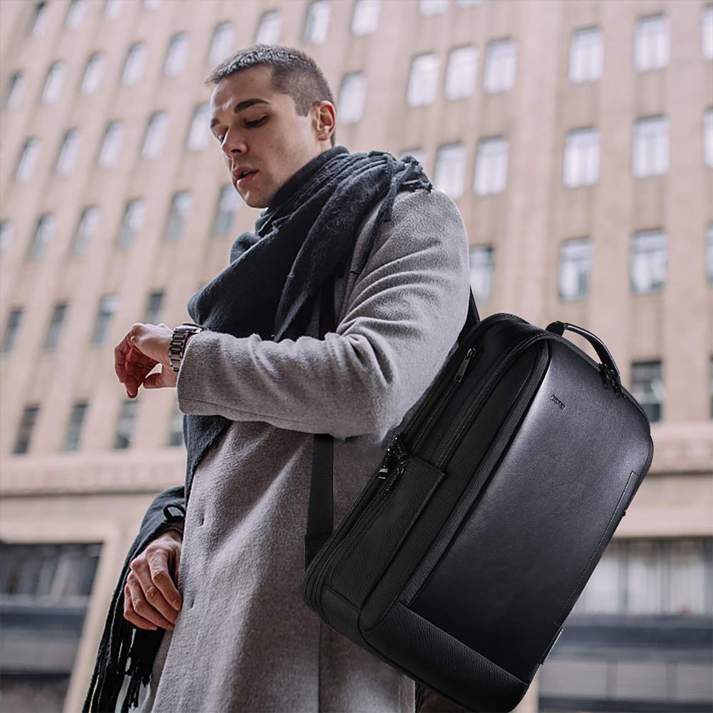 BOPai Business Smart 15.6 Inch Laptop Backpack Convertible Expandable Anti-Theft USB Charging Multi-Functional Travel Professional Work Office Men Commuter Large Black With Bottle Holder Waterproof