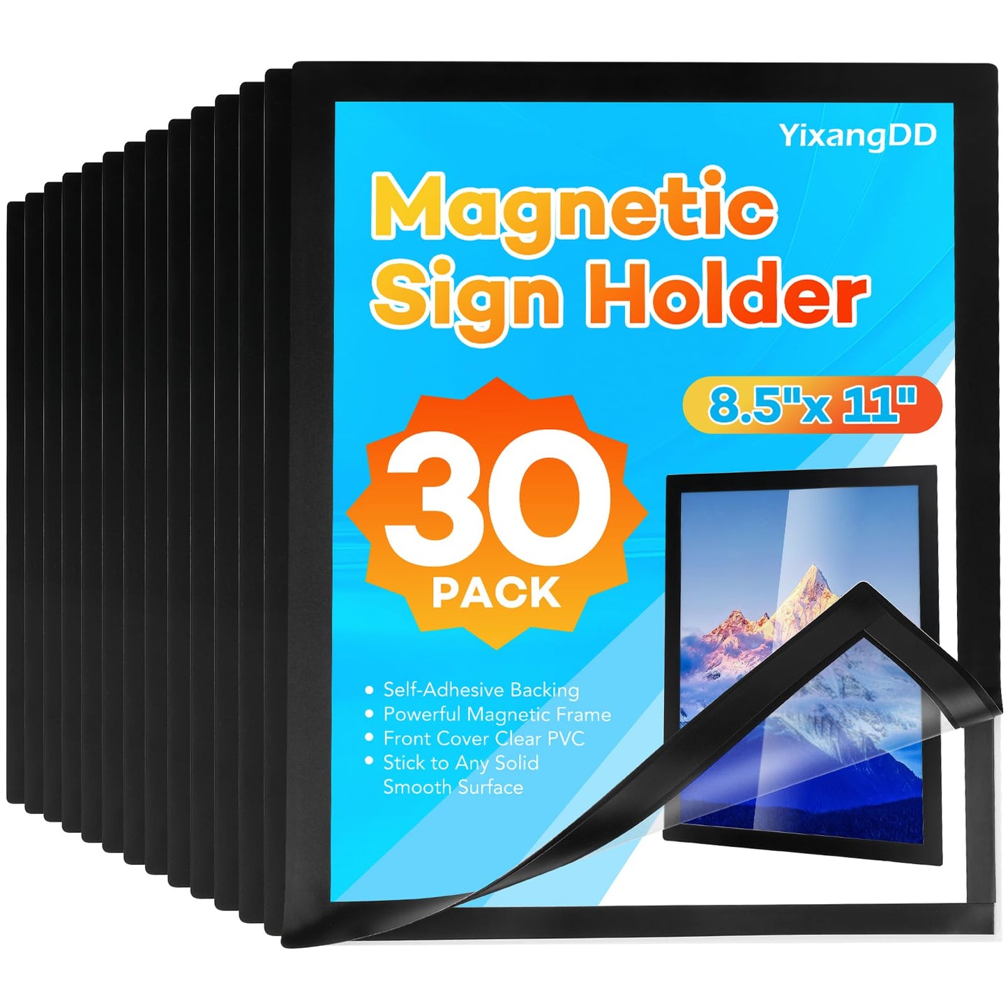 YixangDD 30 Pack Magnetic Sign Holder 8.5 x 11, Self-Adhesive Magnetic Wall Mount Sign Holder, Magnetic Document Holder for Wall Window Office Poster Store