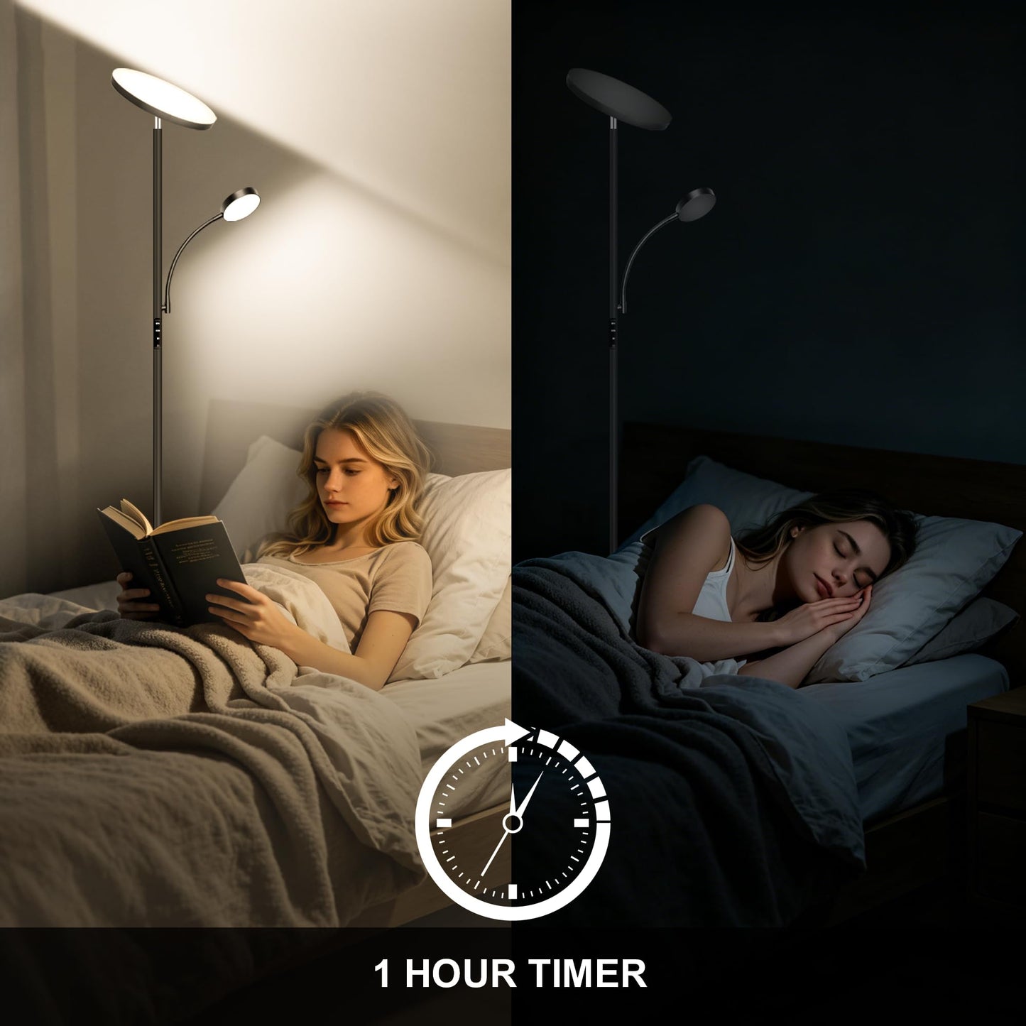 Floor Lamp-42W/4200LM Super Bright Floor Lamp,Dimmable 2-in-1 LED Floor Lamp for Bedroom,Torchiere Floor Lamps with Remote & Touch Control,69" Tall Standing Lamp for Living Room,Office,Reading,Black