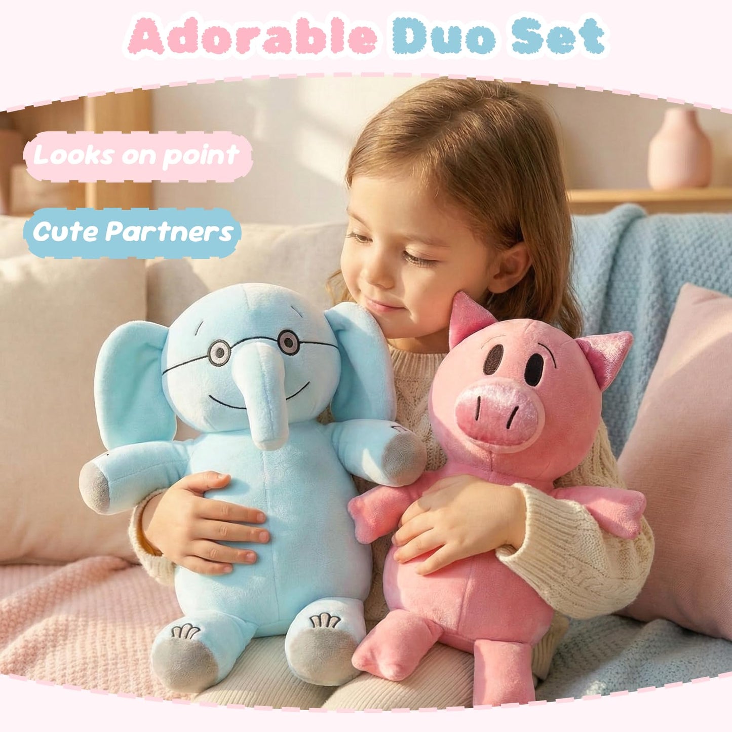NUWDYSNN Elephant and Piggie Picture Book Plush Toy Stuffed Elephant Plush Toy Set of 2 (Elephant 33cm, Piggy 230cm