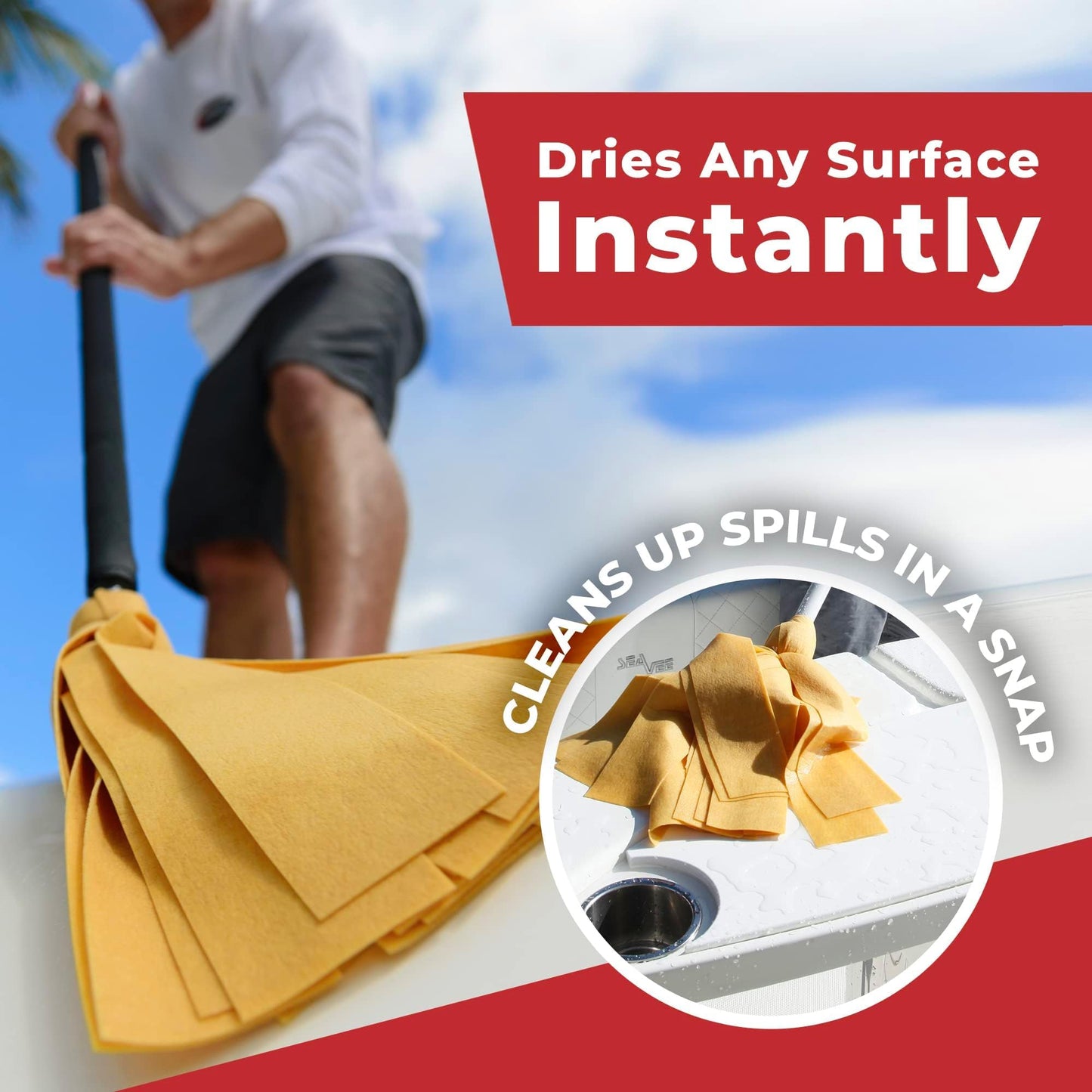 SHURHOLD Deluxe Water Sprite Chamois Heavy Duty Mop with Highly Absorbent 2 7/8" Wide PVA Strips, Attachable to All Shurhold Handles