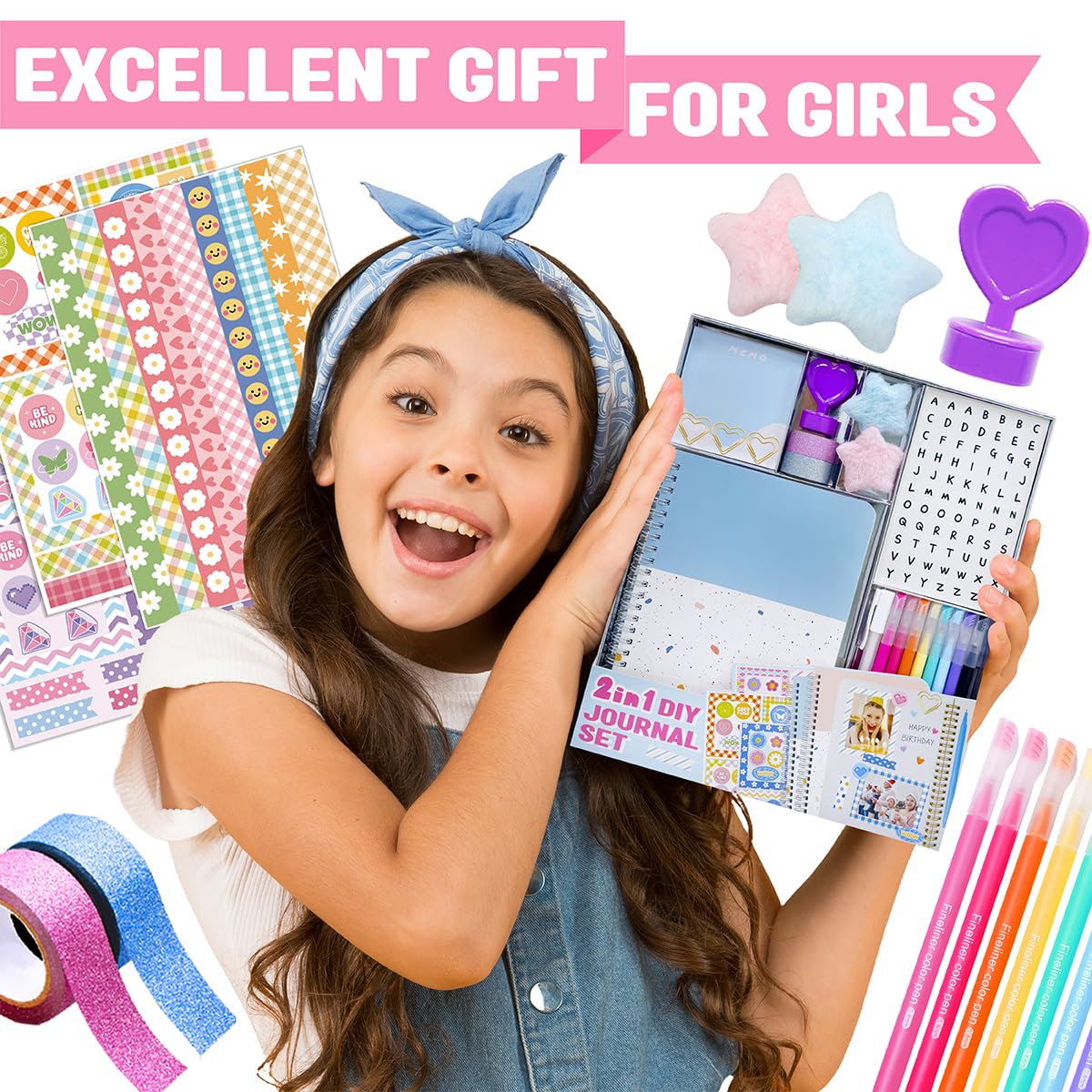 Nollh 2-Pack DIY Journal Kit - Great Gift for 8-14 Year Old Girl, Art & Crafts Stuff, Scrapbook & Diary Supplies Set for Tween & Teenage Girls, Birthday Gifts for Girls Ages 8 9 10 11 12 13 14