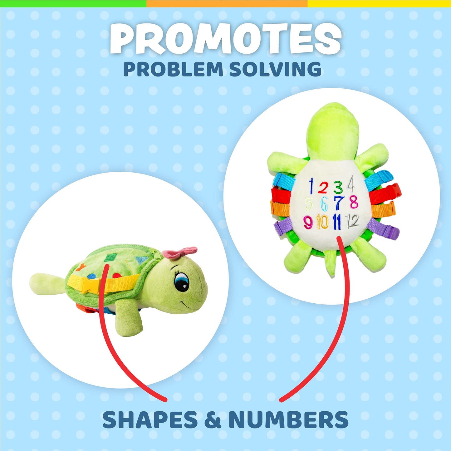 Buckle Toy Belle Turtle - Toddler Early Learning Basic Life Skills Children’s Plush Travel Activity