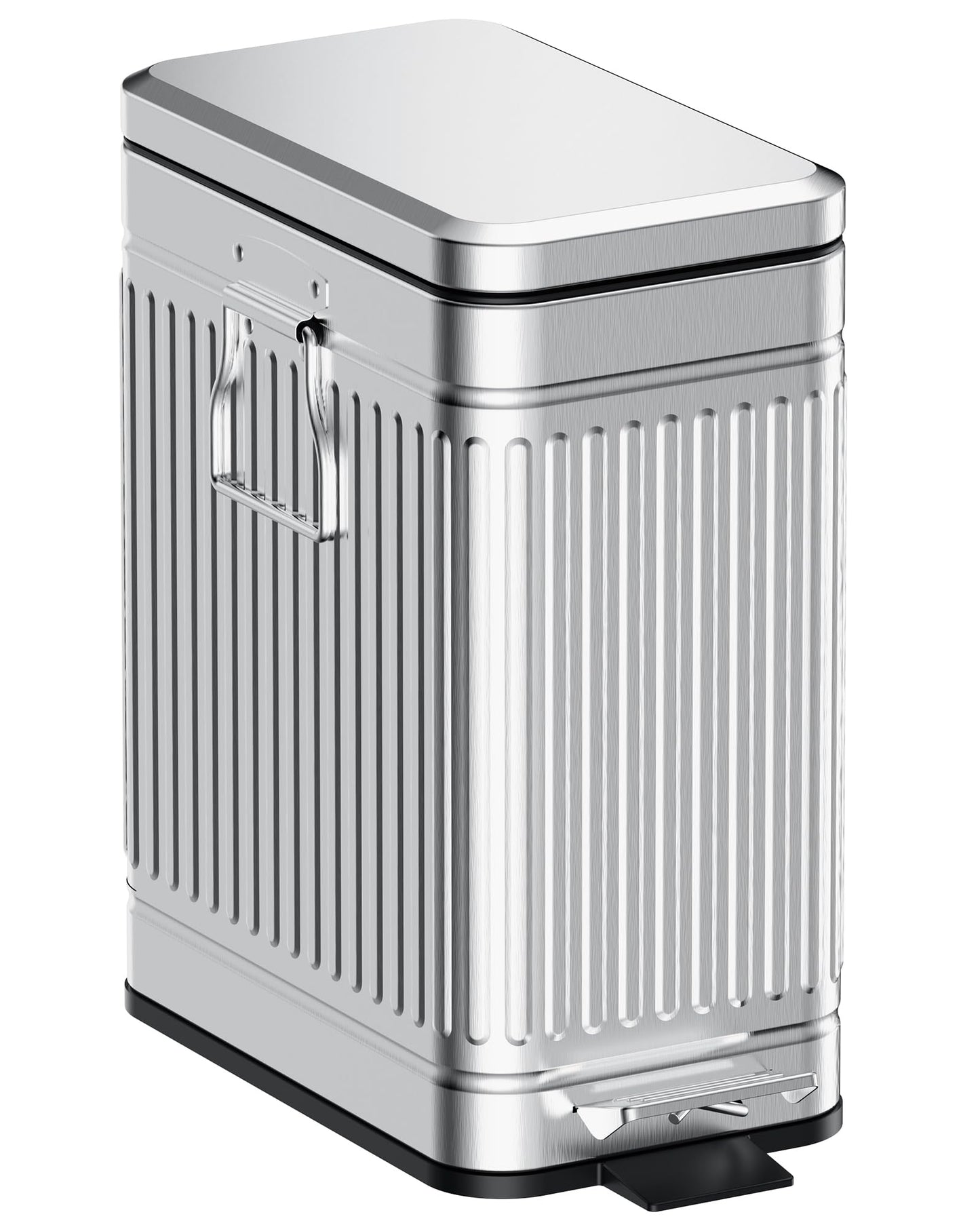 GibHerz Small Trash Can with Lid Soft Close-10L/2.6 Gal Stainless Steel Outdoor Dog Poop Garbage Can-Metal Waste Bins with Pedal for Bathroom Bedroom Office-Silver