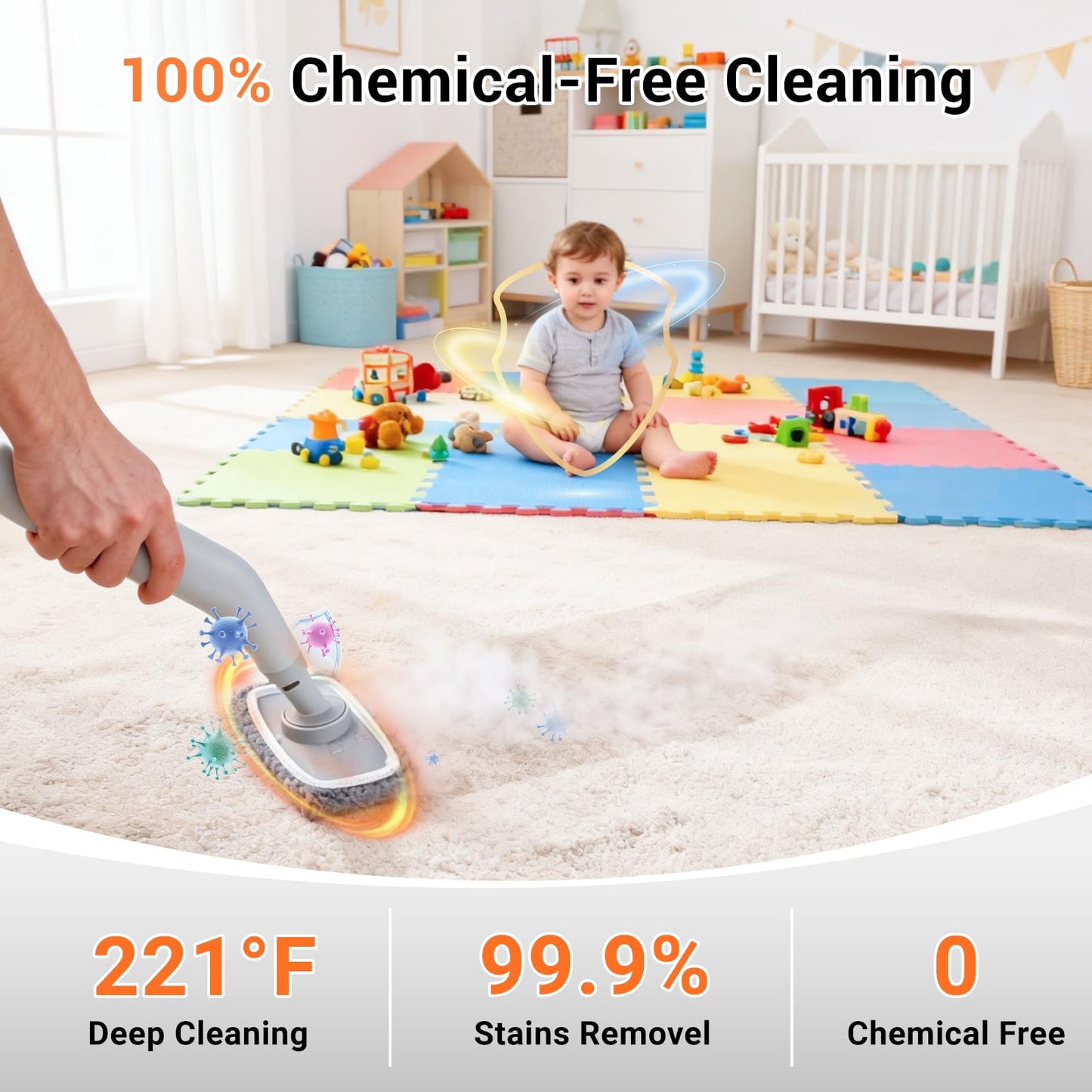 Steam Cleaner for Home - Portable Handheld Steamer for Cleaning With 15s Heat-UP, 0.78 Quarts Tank,9 Accessories - Clean Grease,Automotive wheels and interior trim,Grout, Tile, Floor, Couch, Carpets