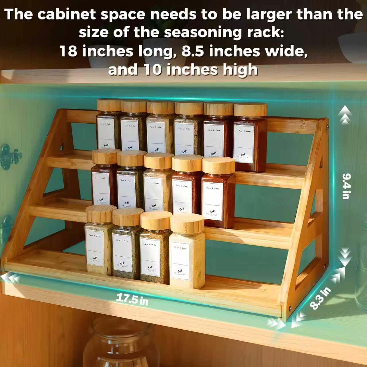 MNADSFKJ Bamboo Tiered Spice Rack, for Countertop Spice Organizer for Pantry Spice Shelf Organizer Kitchen Spices Rack，Cabinet spice rack，Cabinet seasoning rack
