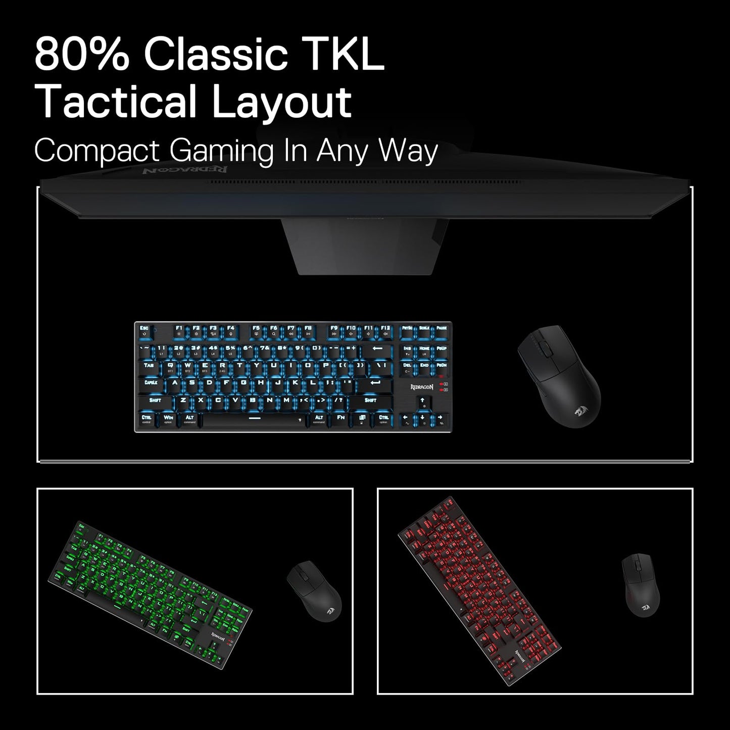 Redragon K660RGB-PRO (K556 TKL) Wireless Gaming Keyboard, 80% 87 Keys BT/2.4Ghz Tri-Mode Aluminum Mechanical Keyboard w/Mac Function Keys, Hot-Swap Sockets & Noise Absorbing Form, Red Switch