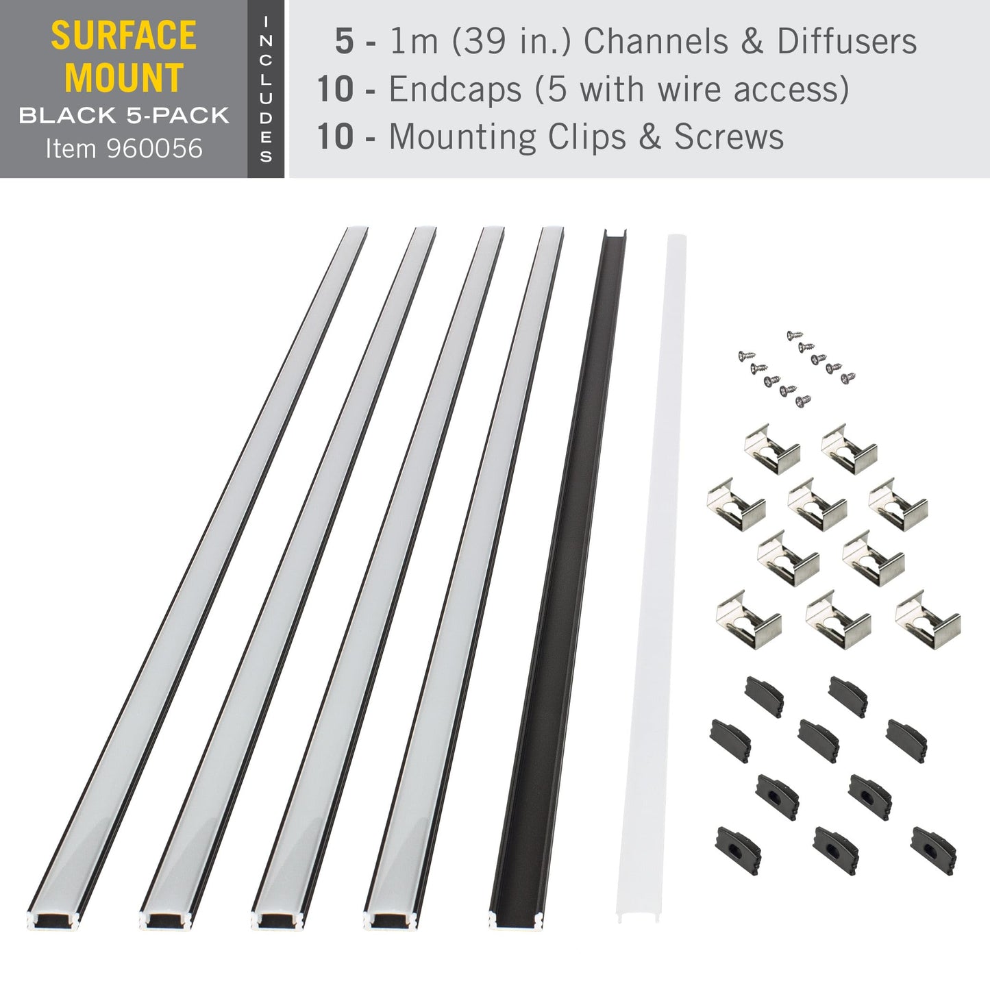 Armacost Lighting LED Tape Light Mounting Channel, Surface Mount, Black 5-Pack 960056