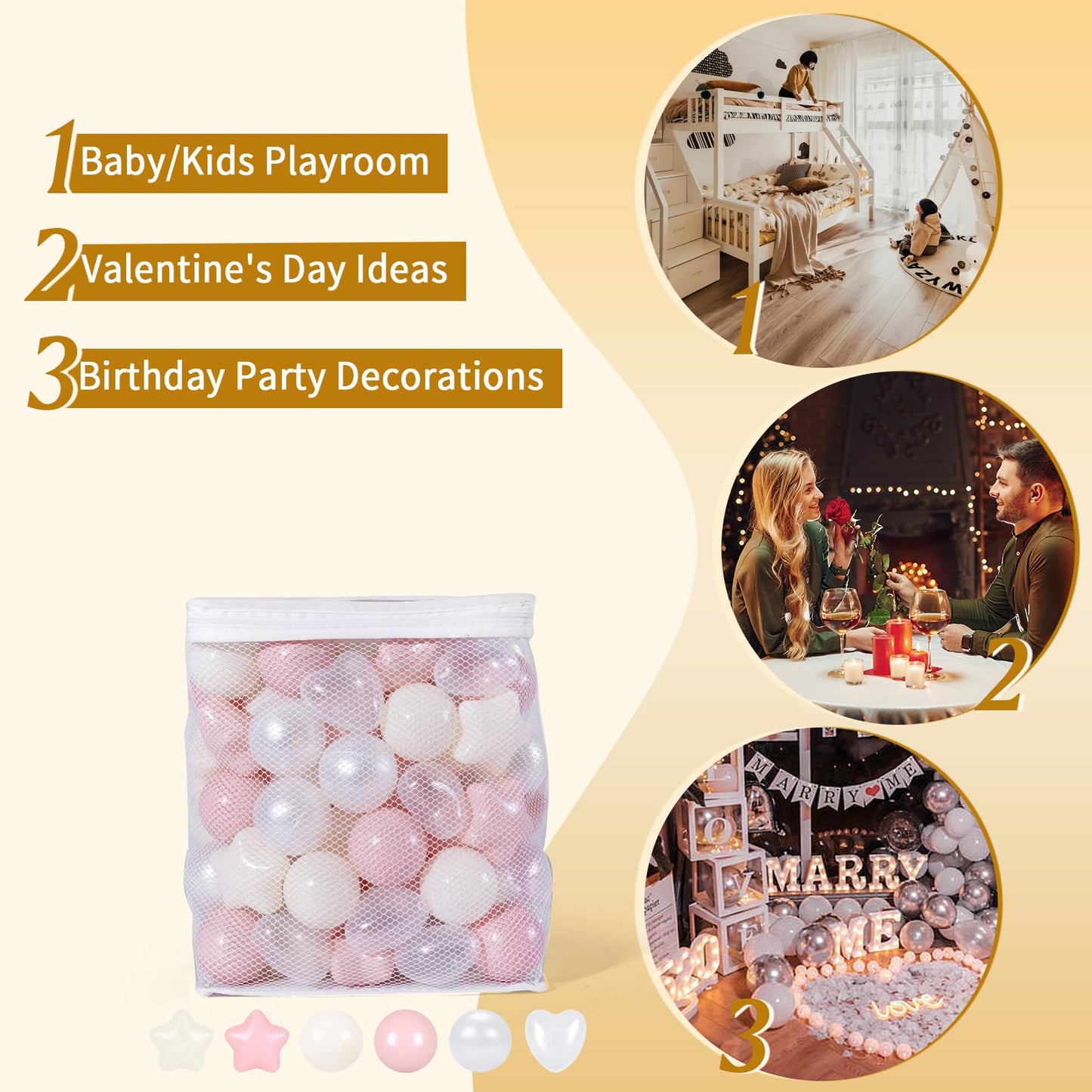 TRENDPLAY Ball Pit Balls Star and Heart Shapes for Toddlers - 200 Count Plastic Balls for Ball Pit Fun and Play, Pink Balls for Ball Pits