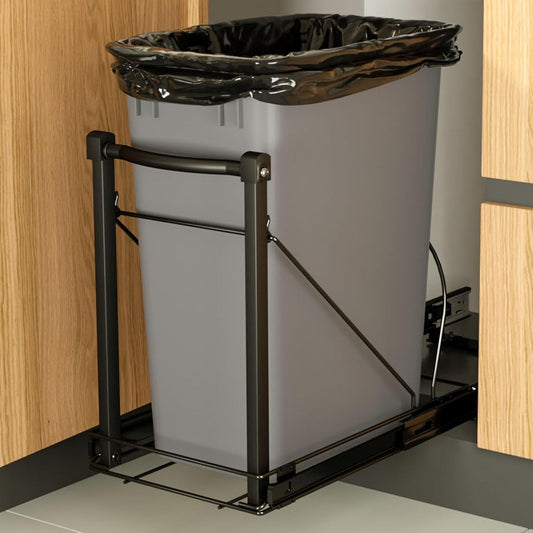 Chenthrall Adjustable Under Cabinet Trash Can Organizer with Soft Close Rail - Heavy Duty Black Steel Under Sink Pull-Out Organizer, Fits 7-13 Gallon, Up to 125 lbs Capacity (Trash Can Not Included)