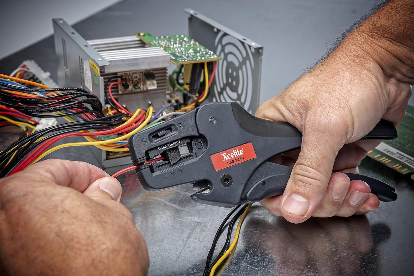 Xcelite Self Adjusting Wire Stripper with Spring | 32-10 AWG Stripping Range | Fiberglass Grip | SAS3210