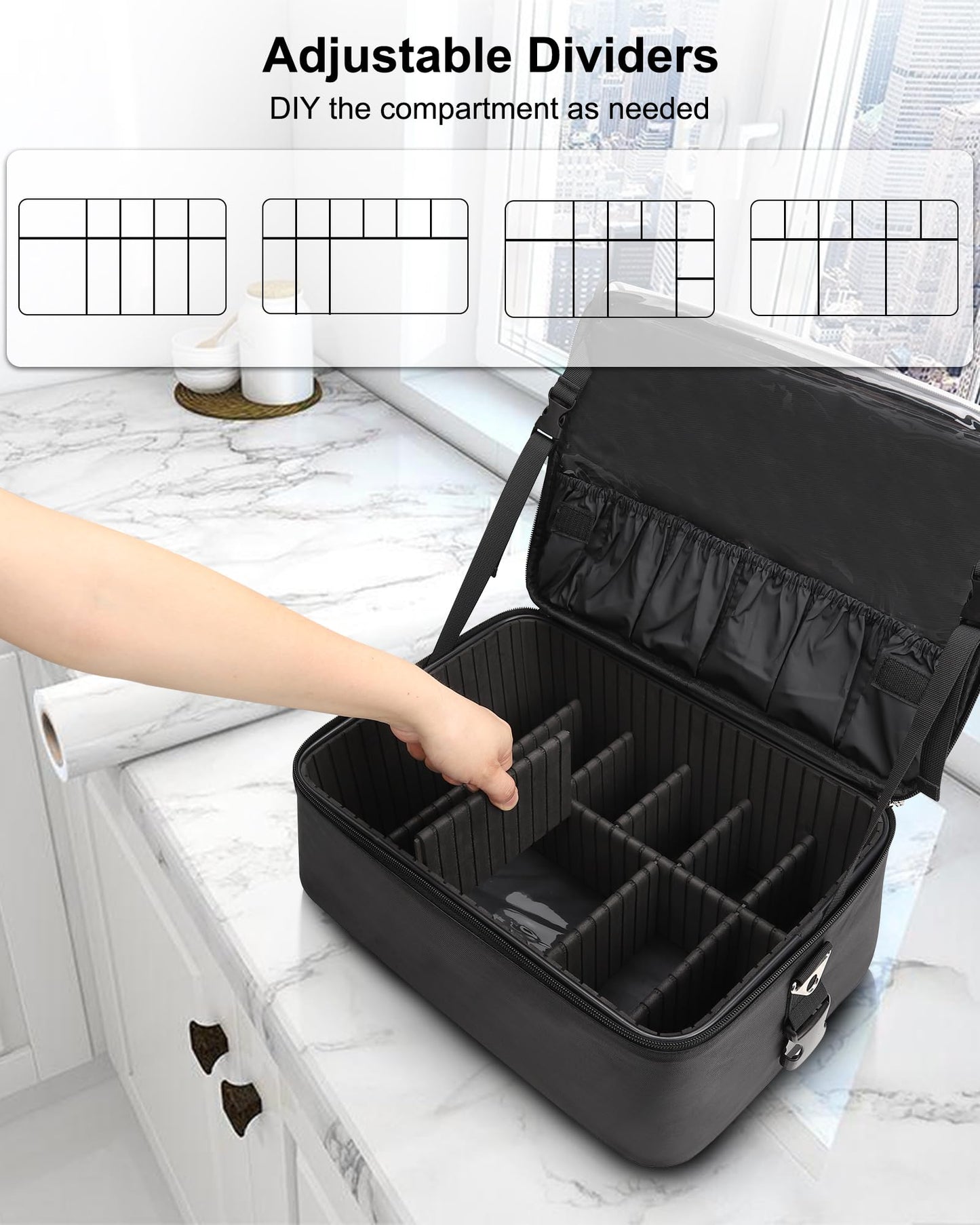 Relavel Makeup Bag Large Makeup Case Professional Cosmetic Storage Organizer Box Brush Holder with 3 Clear Set Bags & Lipstick Plate for Makeup Artists with Shoulder Strap & Adjustable Dividers