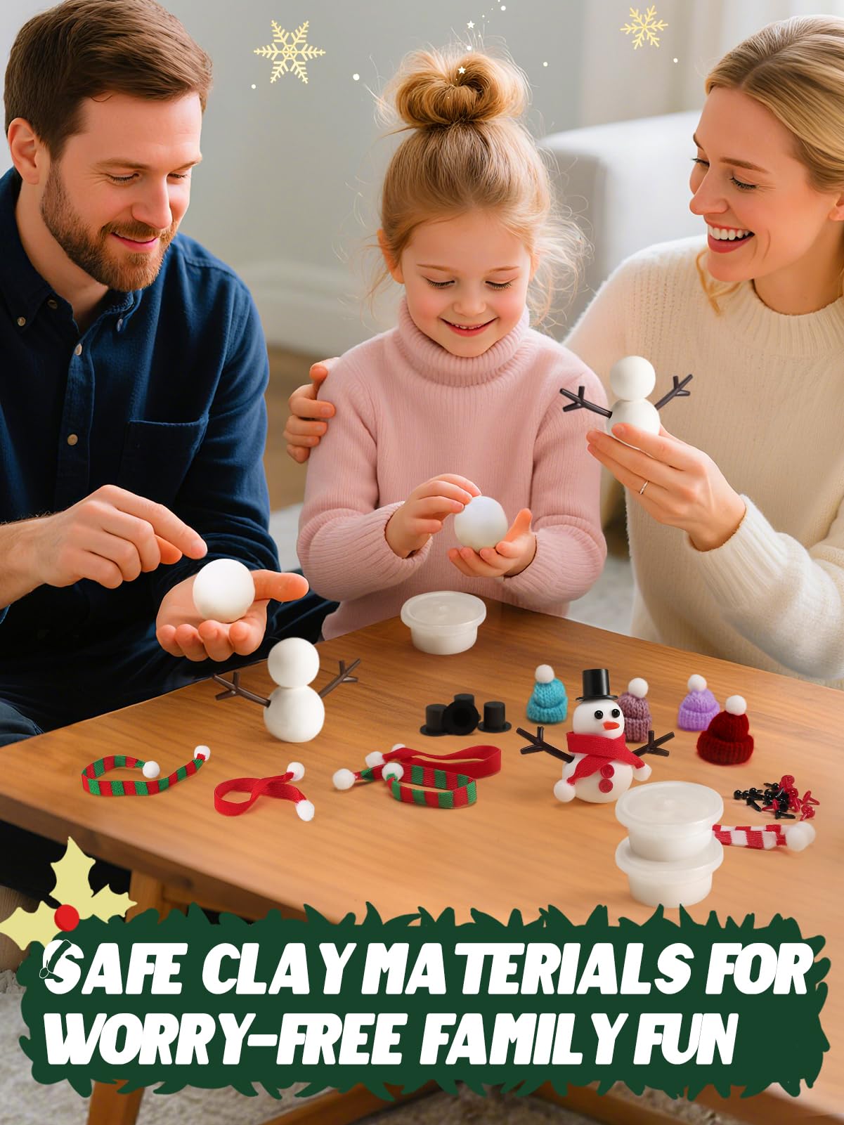 Cosweet 24 Pack Christmas Snowmen for Kids - Build a snowman kit with air dried clay, gift for parties, winter activities, leisure
