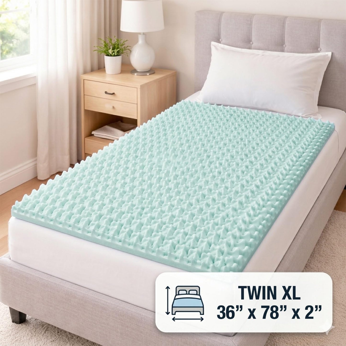 DMI Twin XL Mattress Topper Egg Crate Foam Mattress Topper for Pressure Relief, Weight Distribution & Enhanced Airflow Dorm Bed Mattress Topper 2 Inch - Improved Comfort & Alignment- Blue
