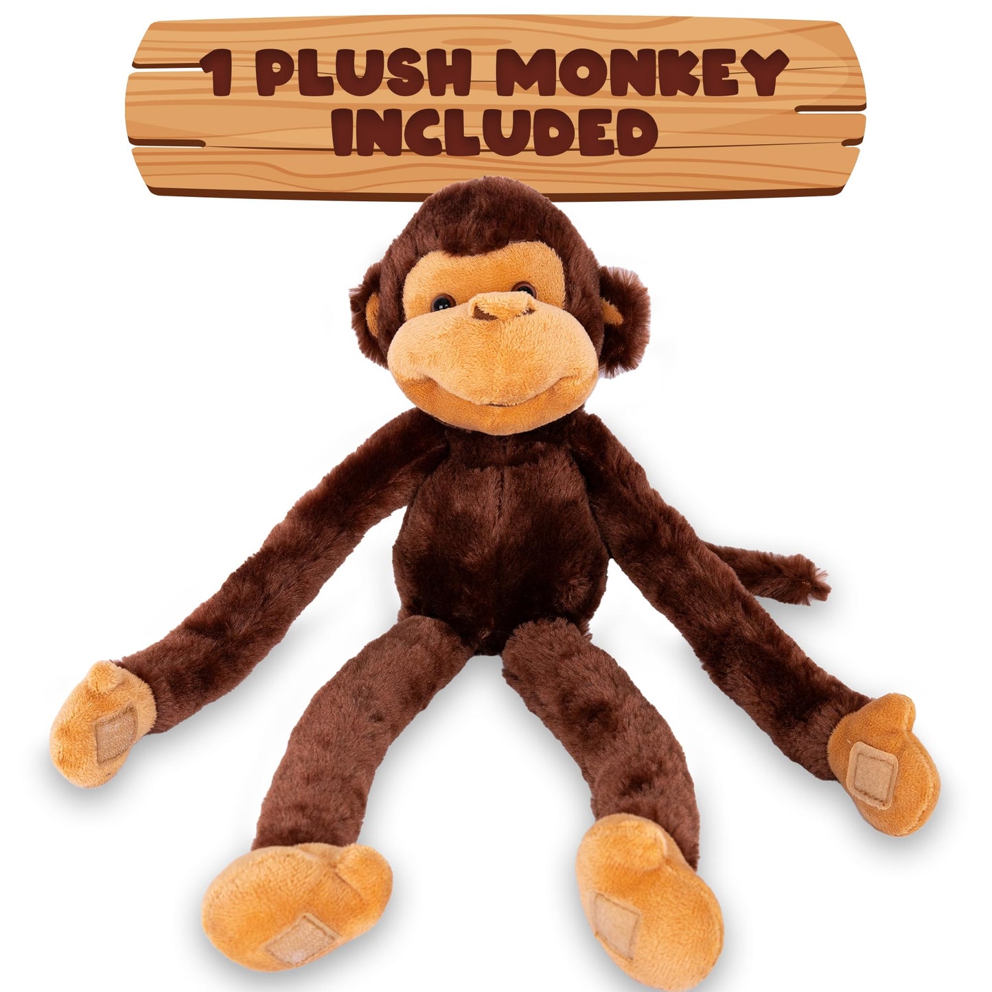 ArtCreativity Long Arm Plush Monkey, 23 Inch Hanging Monkey with Connectable Limbs, Ultra Soft and Huggable Stuffed Animal for Kids, Cute Home and Nursery Décor, Best Birthday Gift Idea