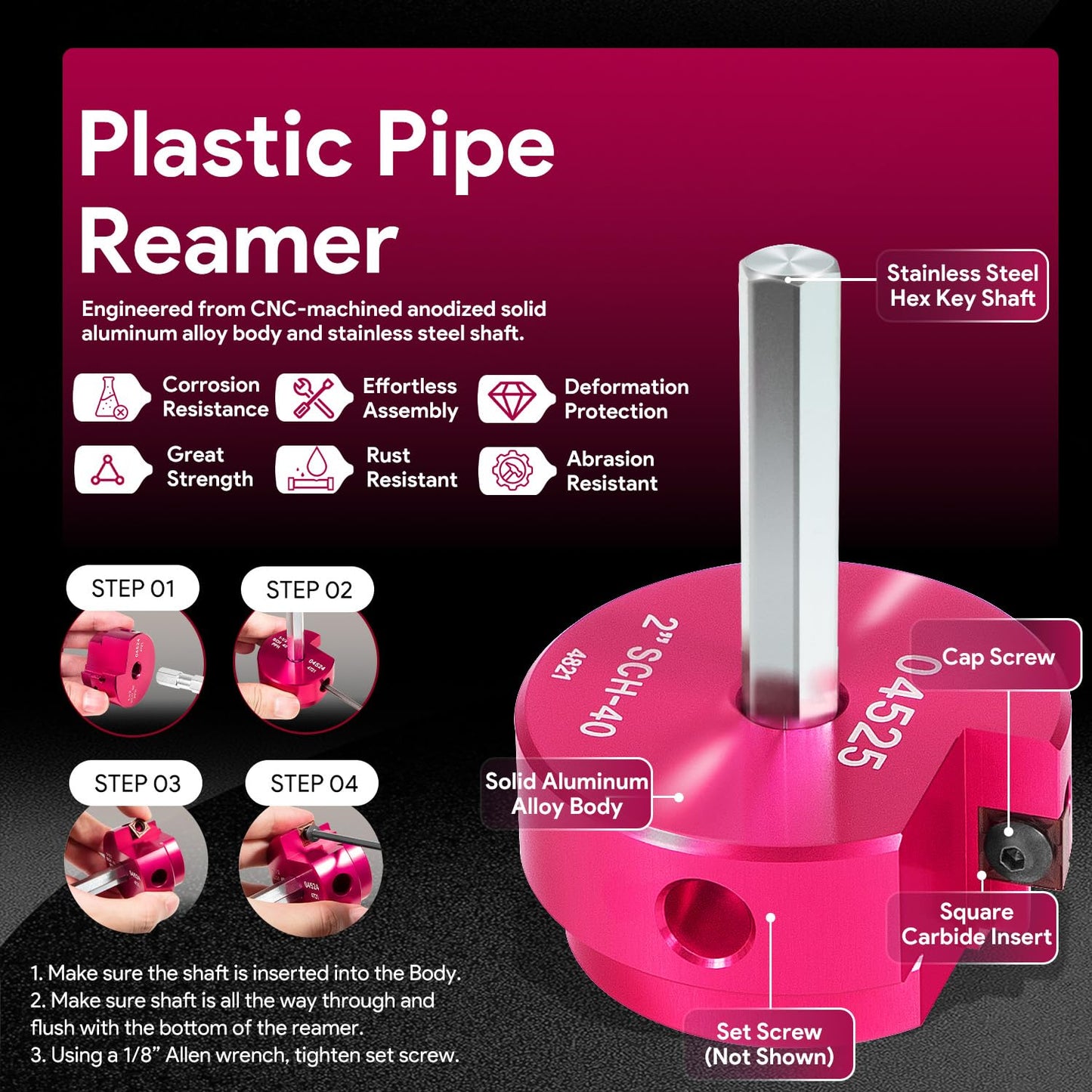 9Pcs PVC Pipe Fitting Reamer Kit - Complete Plastic Reamer Set Fits into Standard 1/2" Drills Contains 1/2", 3/4'', 1'', 1-1/4", 1-1/2'', 2'', 2-1/2", 3'' and 4'' for PVC, SCH40, ABS, CPVC