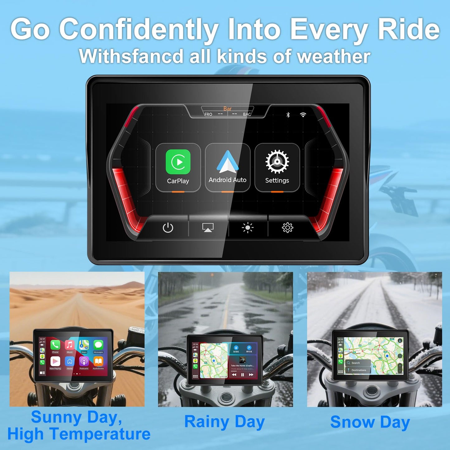 YCV 5" Wireless CarPlay for Motorcycle Touchscreen with Android Auto, HD Waterproof Screen Portable GPS Navigastion System, Support Bluetooth Call, Music Play, Siri, Google Assistant, Vioce Control