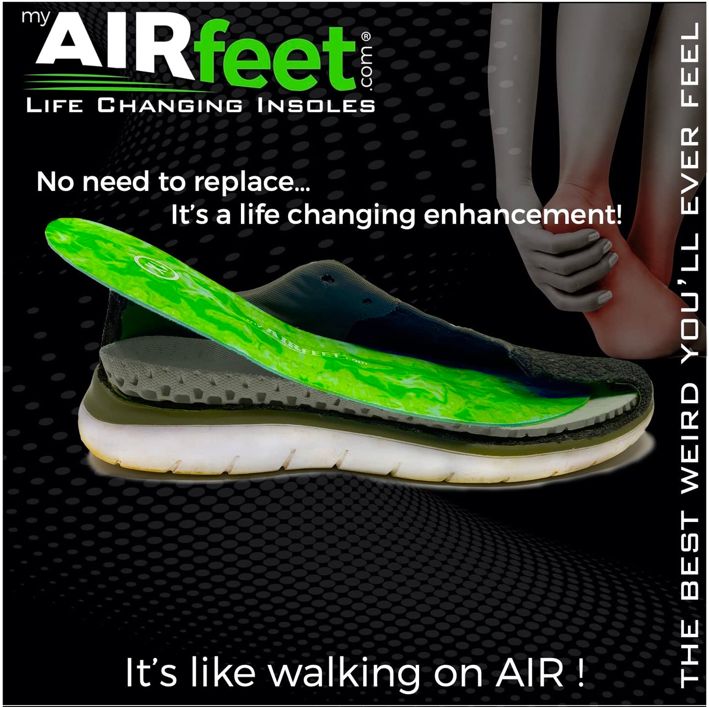 Dynamic Active Arch Support, AIRfeet Classic, Shoe Insoles for All Day Comfort, Relieving Neuropathy and Plantar Fasciitis, and improving Circulation (Medium)