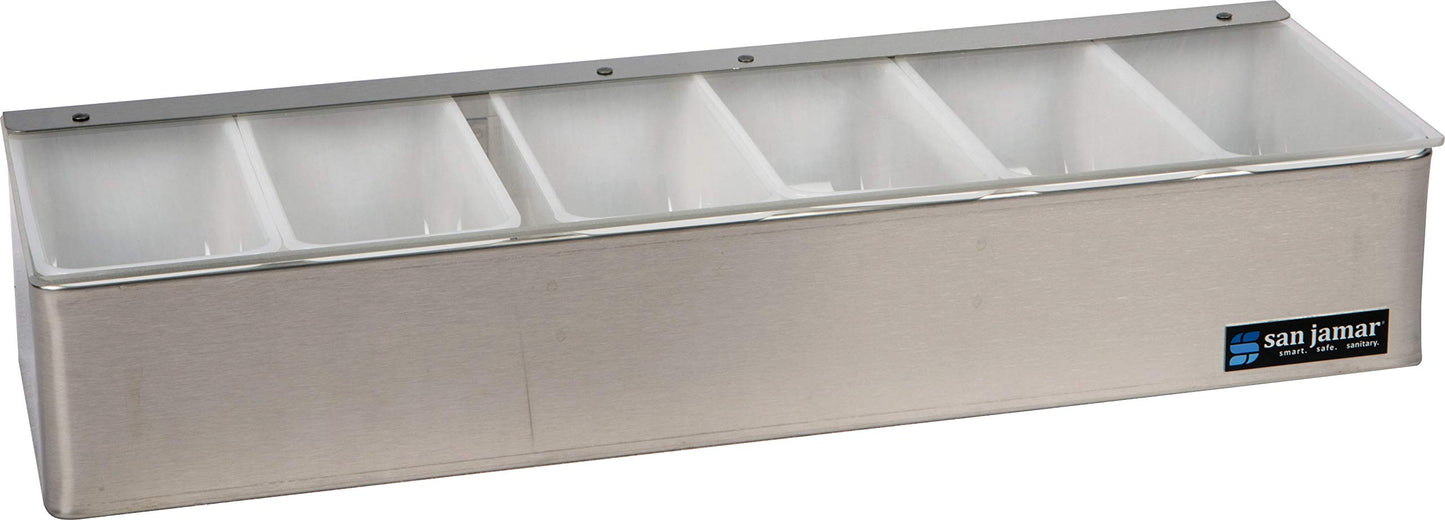 San Jamar Garnish Trays with Hinged Lid for Kitchen, Bar, And Restaurants, Stainless Steel, 18.5 X 6.5 X 4 Inches, Silver