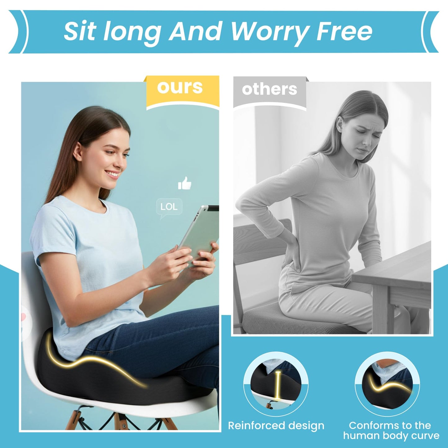 OVRST Seat Cushion,Ergonomic Chair Cushions for Sit Bone Tailbone Pain Relief,Sciatica & Back Support,Memory Foam Butt Pillow for Office,Car,Home,Gaming,Wheelchair