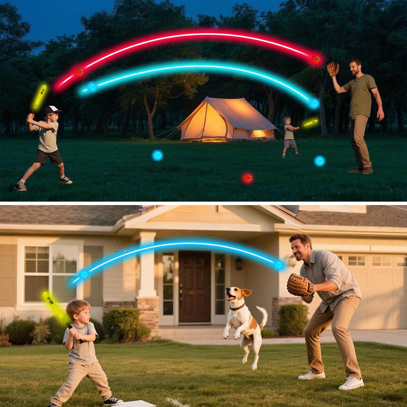 2 in 1 Glow in The Dark T Ball Sets for Kids 3-5 5-8,Light up Tee Ball Set with Automatic Pitching Machine/Adjustable Glow Batting Bat & Stand/6 Balls /2 Glow Balls, Baseball Toys for Toddlers Boys