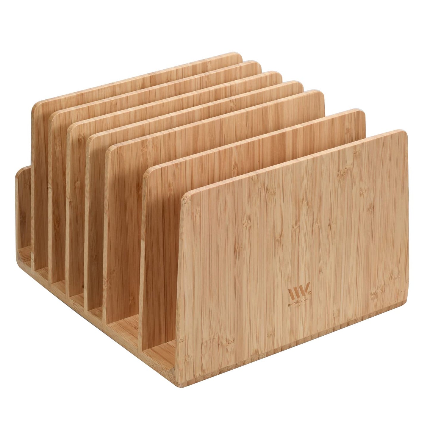MobileVision Bamboo Device Organizer for Smartphones, Tablets and Laptops, 7 Slots With Extra Wide Slots for Laptops