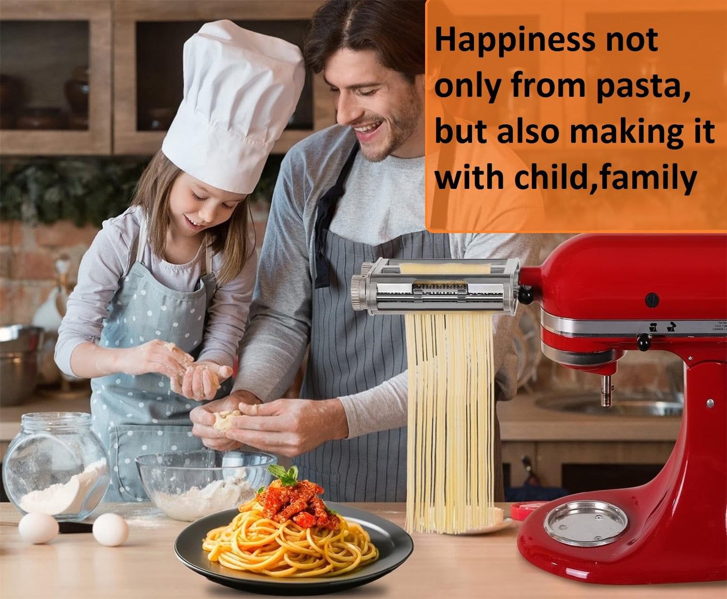FavorKit Pasta Noodle Maker Attachment Set for KitchenAid Mixers Plus Hub Knob Screw Accessory Included Dough Sheet Roller, Spaghetti & Fettuccine Cutters-Unique Design