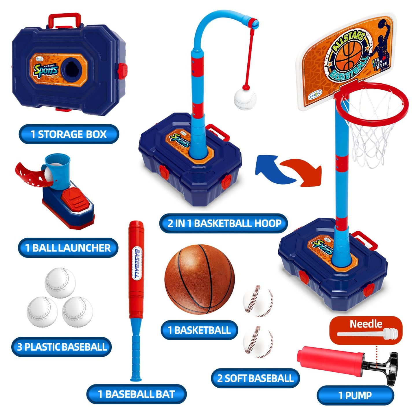 4 in 1 Basketball Hoop for Kids 1-3, 3-5, Toddler Basketball Goal and T Ball Set, Adjustable Basketball Hoop, Indoor Outdoor Sports Toys, Birthday Gifts for Kids Boys 1 2 3 4 5 Years Old