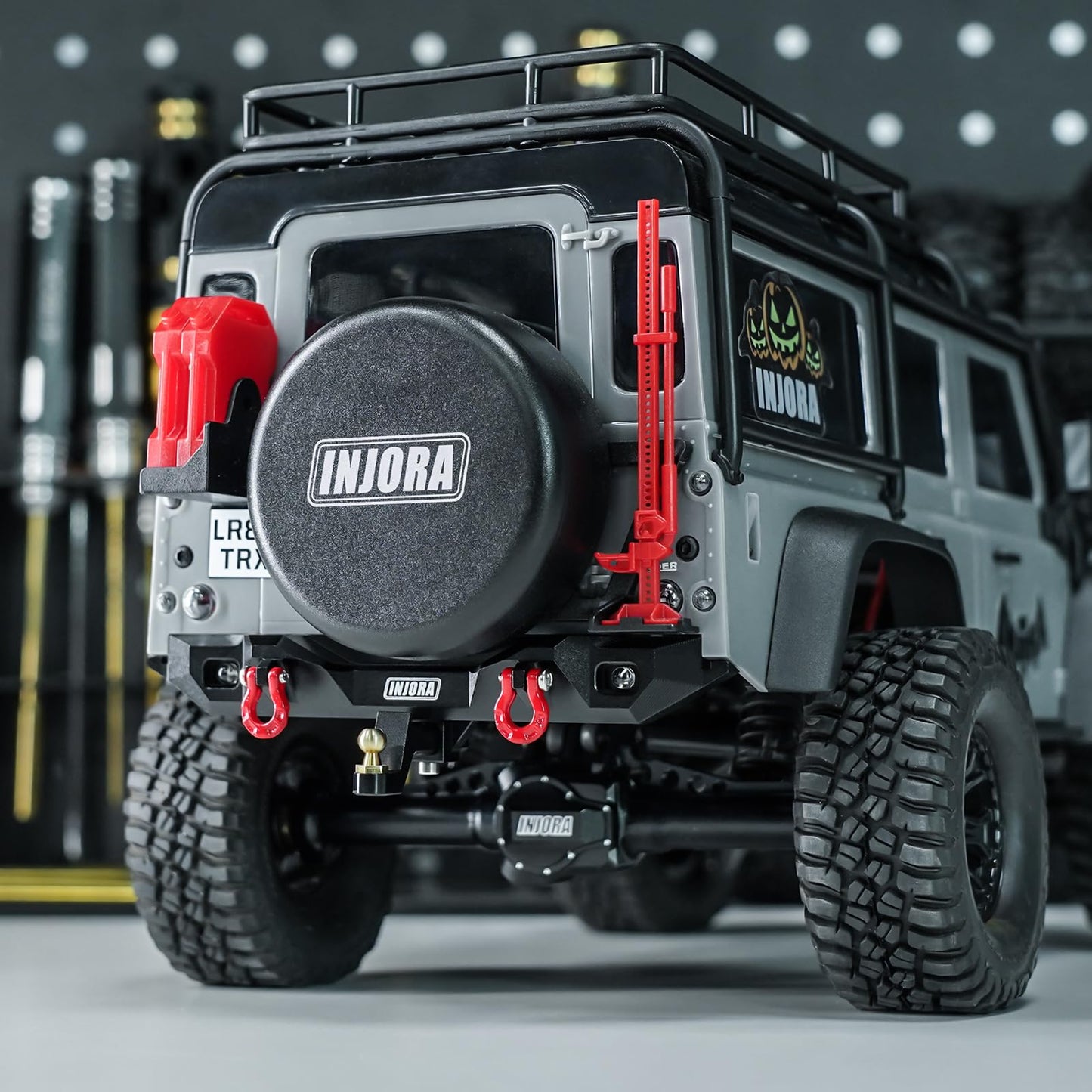 INJORA 37g Front and 26g Rear Bumper - CNC Aluminum Bumper with Light for 1/18 RC Crawler TRX4M Defender Upgrade