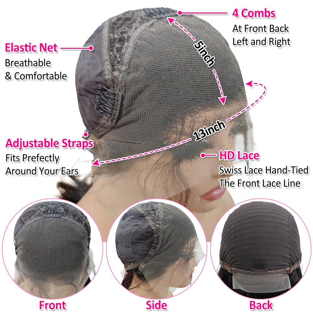 Subella 13x5 HD Lace Front Wigs Human Hair Pre Plucked Hairline with Baby Hair 220% Density 12A Transparent Straight Human Hair Wigs for Black Women (22inch)