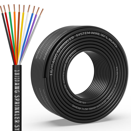18/10 Solid Sprinkler System Wire 50ft, 18 Gauge Irrigation Wires PVC Jacket Sprinkler Cable for Underground Irrigation Valves Field Central Control System