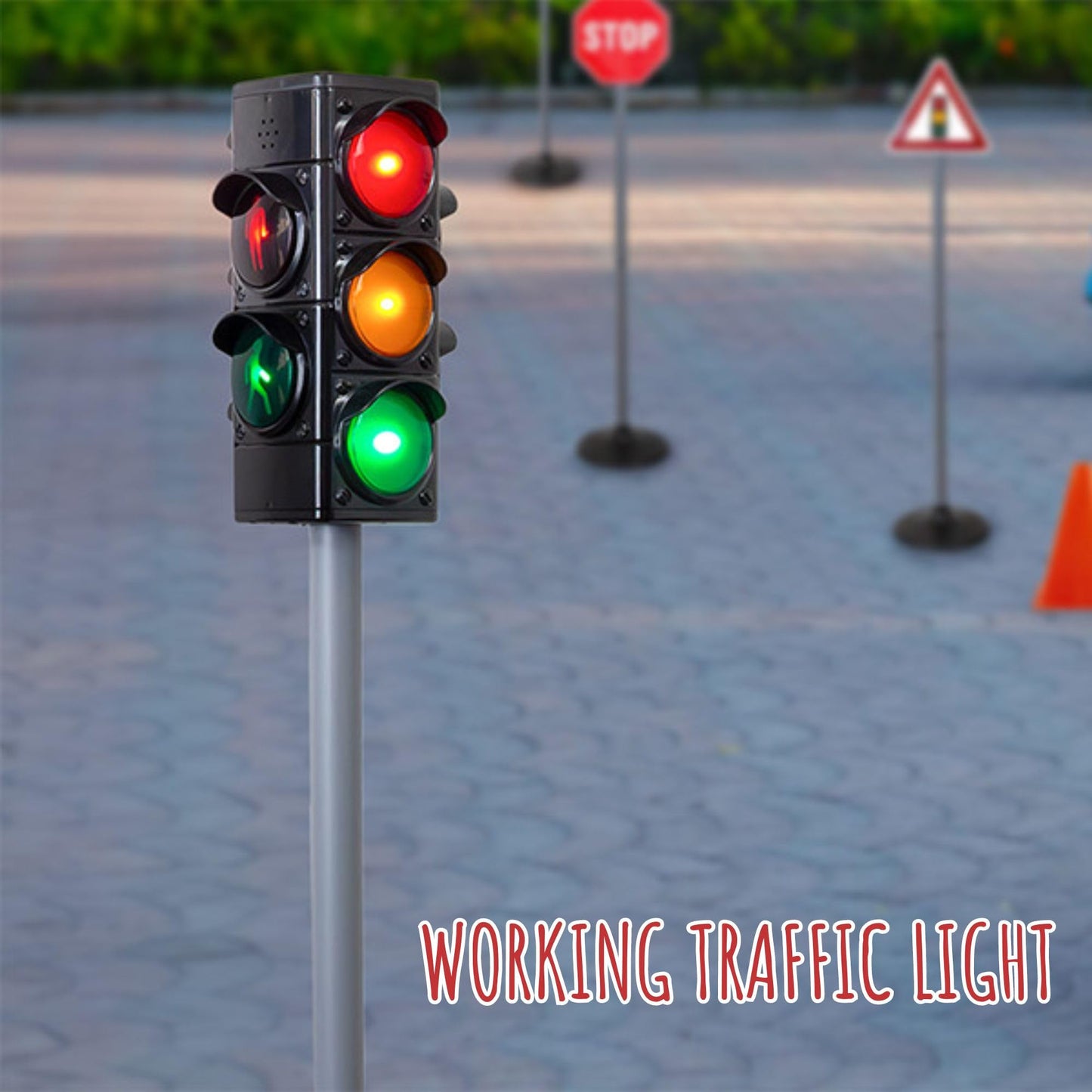 Attatoy Large Traffic Signs Playset (32pc Set), 42in Tall Street Sign and Traffic Light Set for Play with Ride-On Cars and Vehicles
