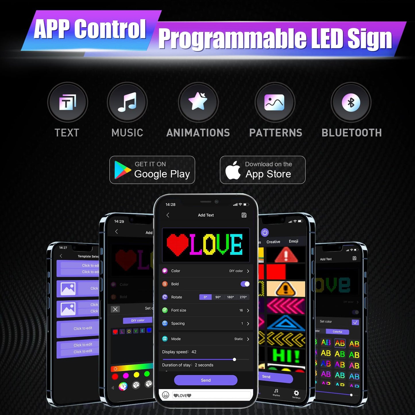 Double Row Programmable LED Signs | Flexible Light Sign for Car | Supports Single and Scrolling Display | Bluetooth APP Control | for Store/Bar/Car