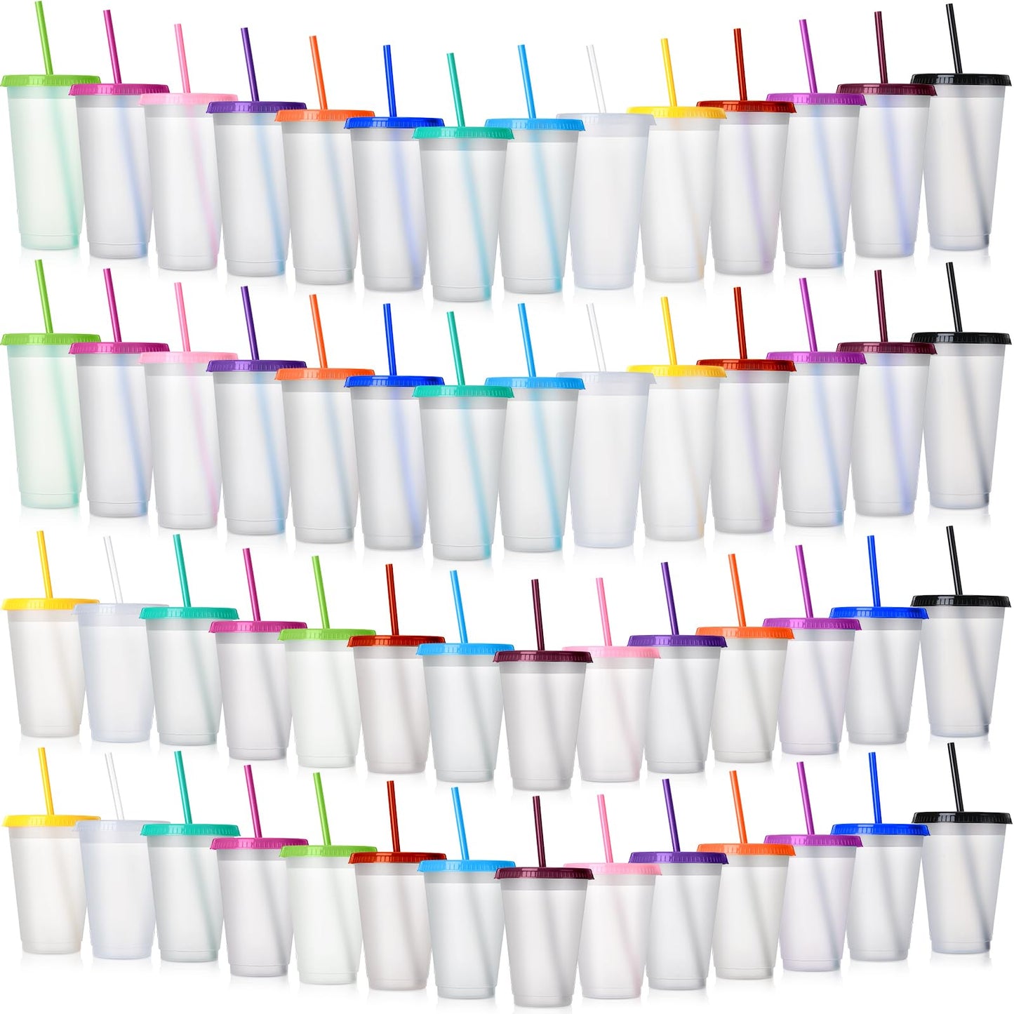 Hsei Clear Plastic Tumbler with Straw and Lid Bulk Water Bottle Iced Coffee Travel Mug Cup with Lid and Straw Reusable Plastic Cups for Christmas Water Smoothie Party Birthday(56 Pack,24 oz, 16 oz)