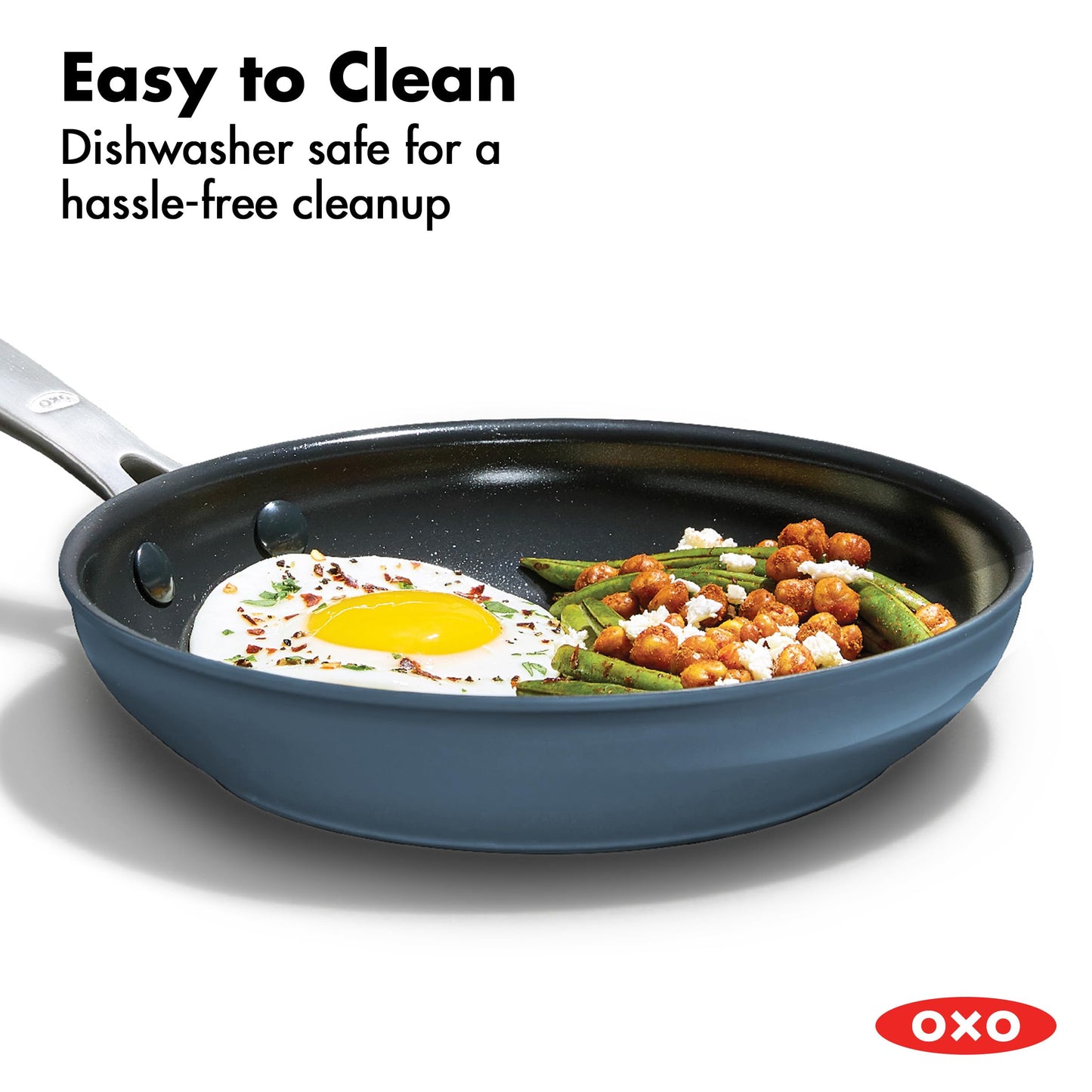 OXO Enhanced 8” Nonstick Frying Pan Skillet, Ceramic PFAS-Free Cookware, Stainless Steel Handle, Eggs & Omelets, Dishwasher & Oven Safe, Storm Blue